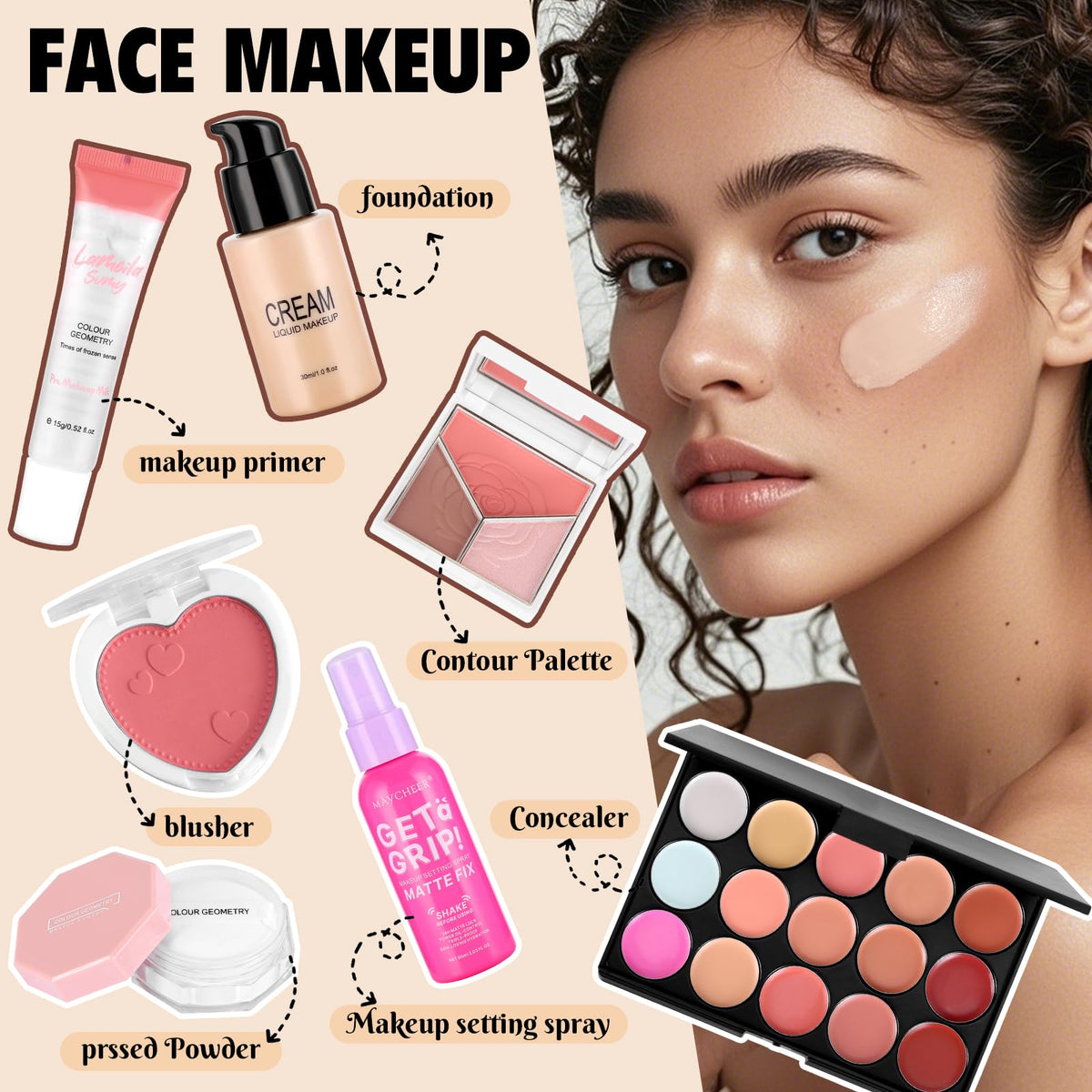 Makeup Kit for Women：Foundation Eyeshadow Palette Makeup Brushe Makeup Set