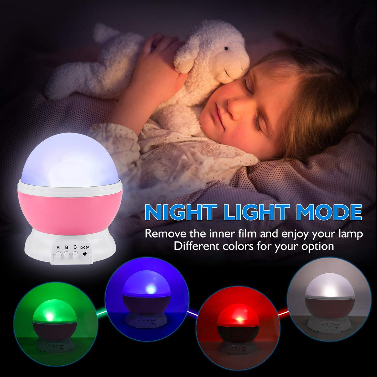 RICTLY Night Light for Kids, Kids Night Light Nebula 360 Degree Rotation - 4 LED Bulbs 12 Light Color Star Projector Changing with USB Cable, Romantic Gifts for Men Women Children