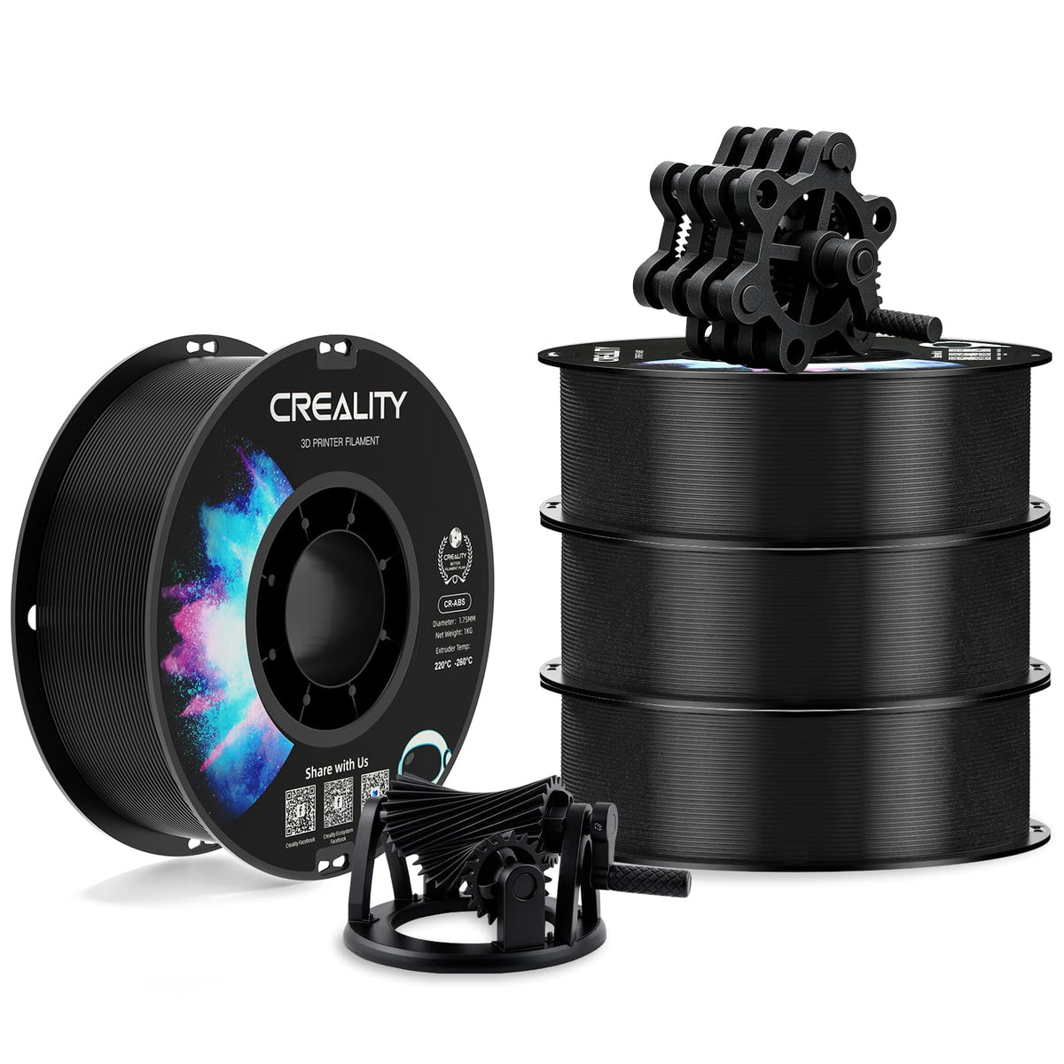 Creality ABS Filament 1.75mm, 3D Printer Filament Bundle, 4kg Spool, Black