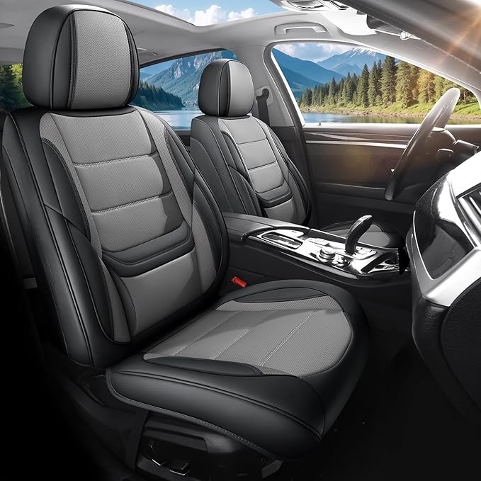 Car Seat Covers Full Set Custom Fit for Chevrolet/Chevy Equinox 2005-2026 - Premium Faux Leather with Lumbar Support, Breathable, Waterproof, Anti-Slip, Durable, Easy to Install (Black&Gray,Full Set)