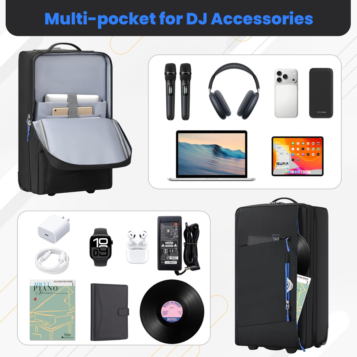 DJ Controller Case with Wheels, Rolling DJ Gig Bag for DJ, Music Producers