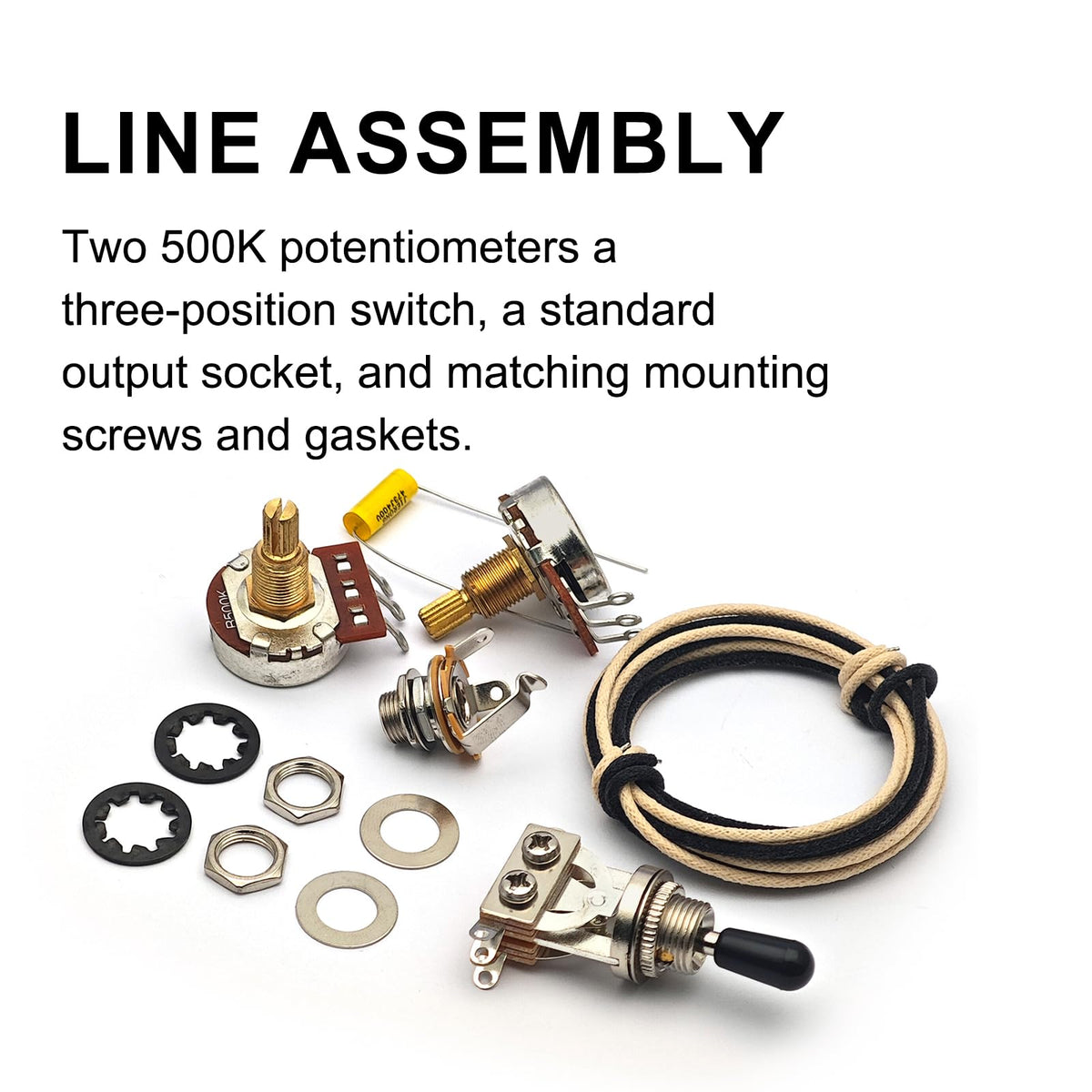 MAXCHEER Electric Guitar Wiring Harness Kits 2 Pickup Style Wiring Harness- 3 Way Toggle Switch+1T1V+Output Jack 500K Pots/473J Capacitor Guitar Circuit Kits (Electric Guitar, 1T1V 3Way)