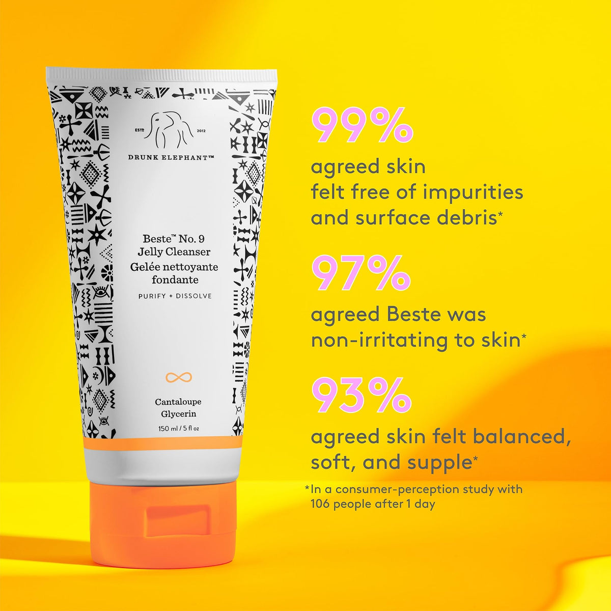 Drunk Elephant Beste No. 9 Jelly Cleanser - 150 ml/5 fl oz - Travel-Size Gel Face Wash - Clean Clinical Skincare - Cruelty-Free - Dermatologist-Tested - Free of Essential Oils, Silicones & Fragrance