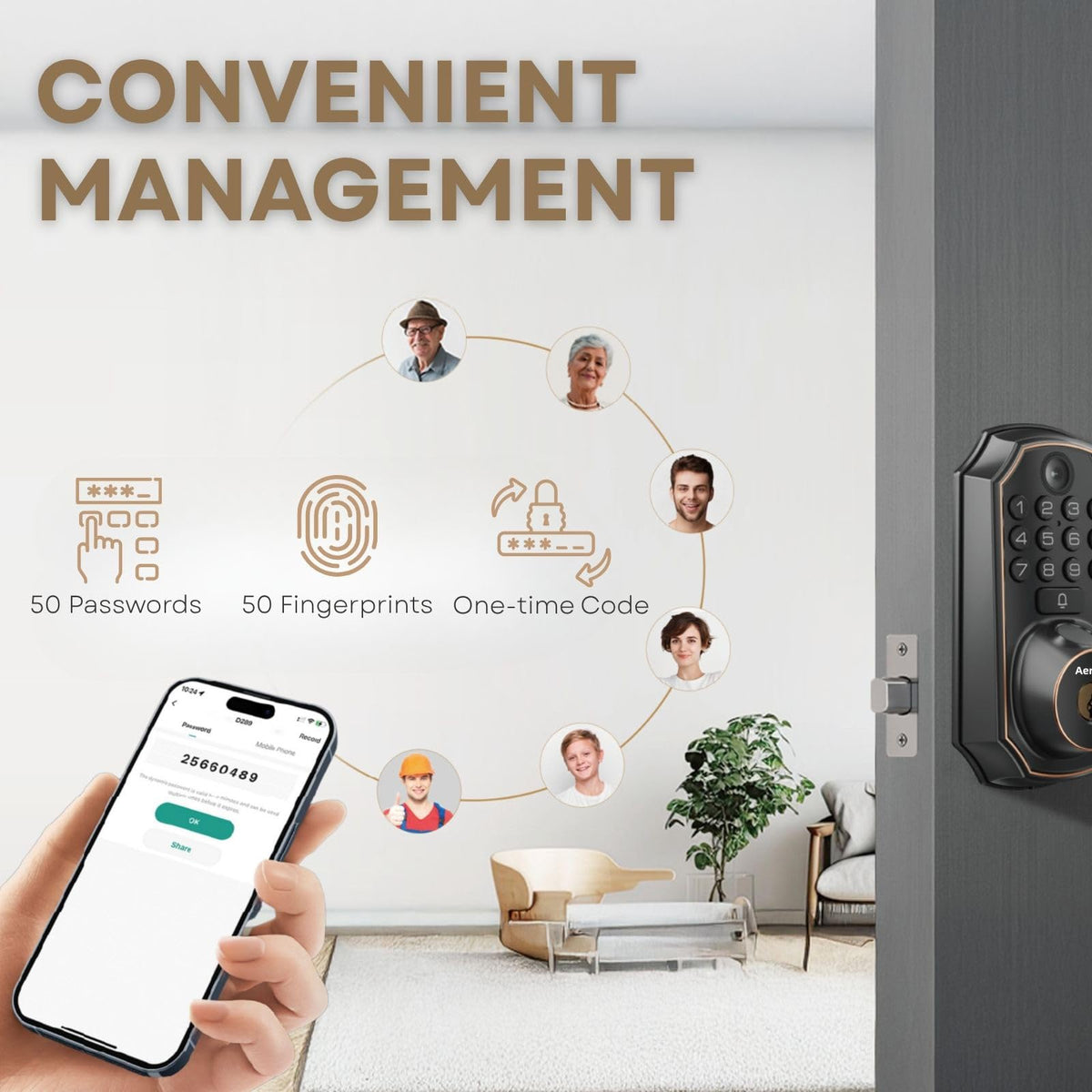 Aeropplock Fingerprint Door Lock Keyless Entry Door Lock Keypad Deadbolt Lock for Front Door Smart Lock App Control Easy Installation