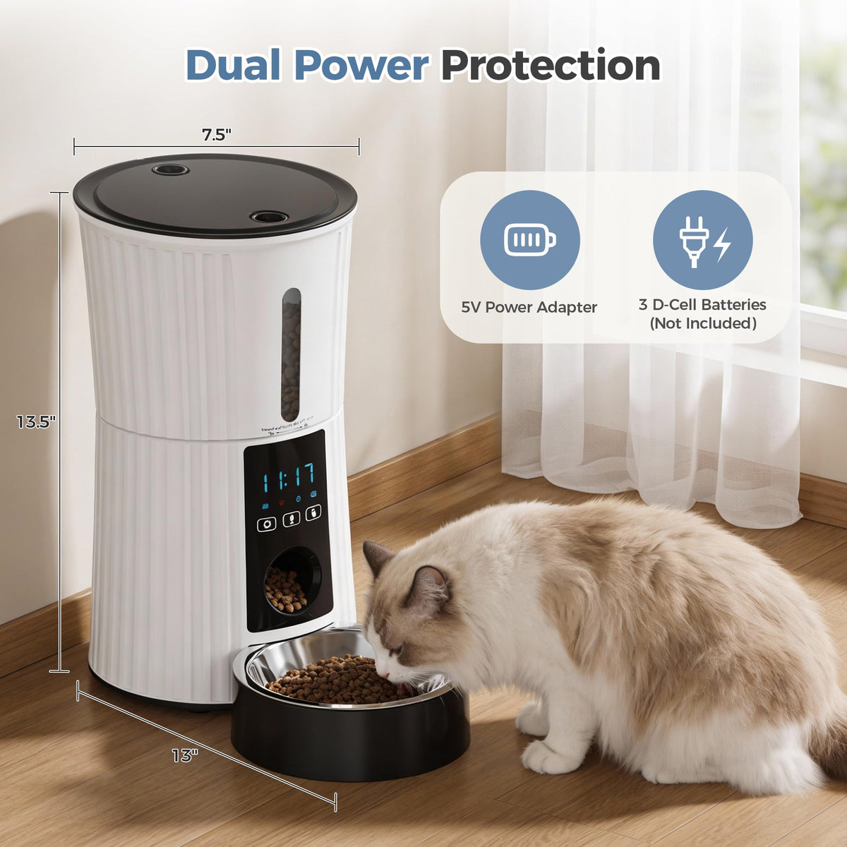 DUMOS 4L Automatic Cat Feeder, Dog Food Dispenser with APP Control, White