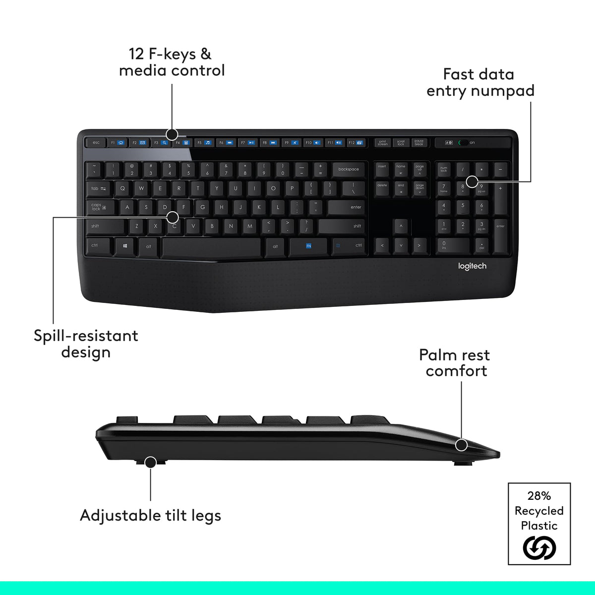 Logitech MK345 Full Size Wireless Keyboard and Mouse Combo - Black