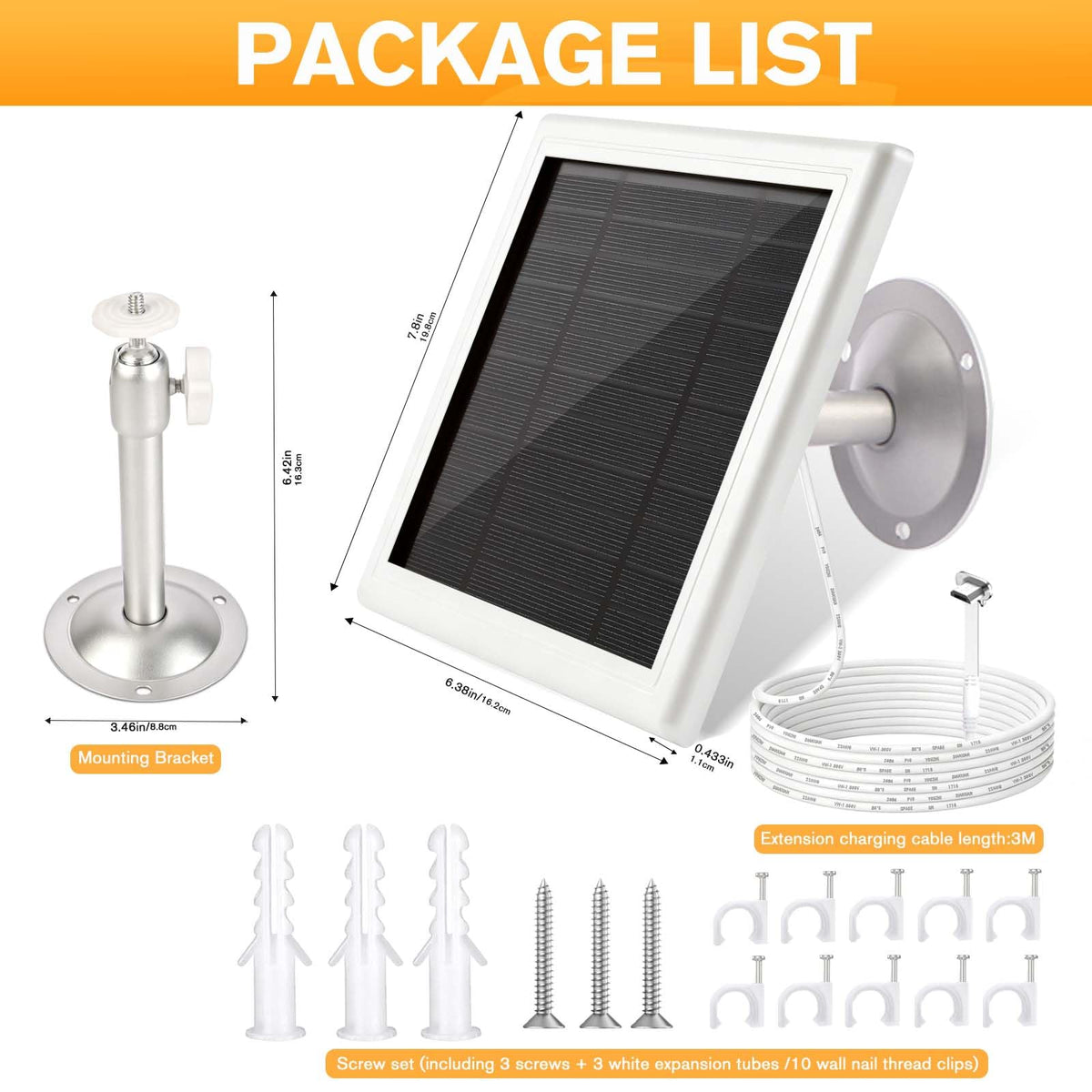 5W/5V Solar Panel for Ring Video Doorbell (2nd Gen - 2020 Release), Solar Charger for Ring Video Doorbell With Micro-USB Port, IP65 Waterproof, 360° Adjustable Stainless Steel Mount, 16.4ft Cable