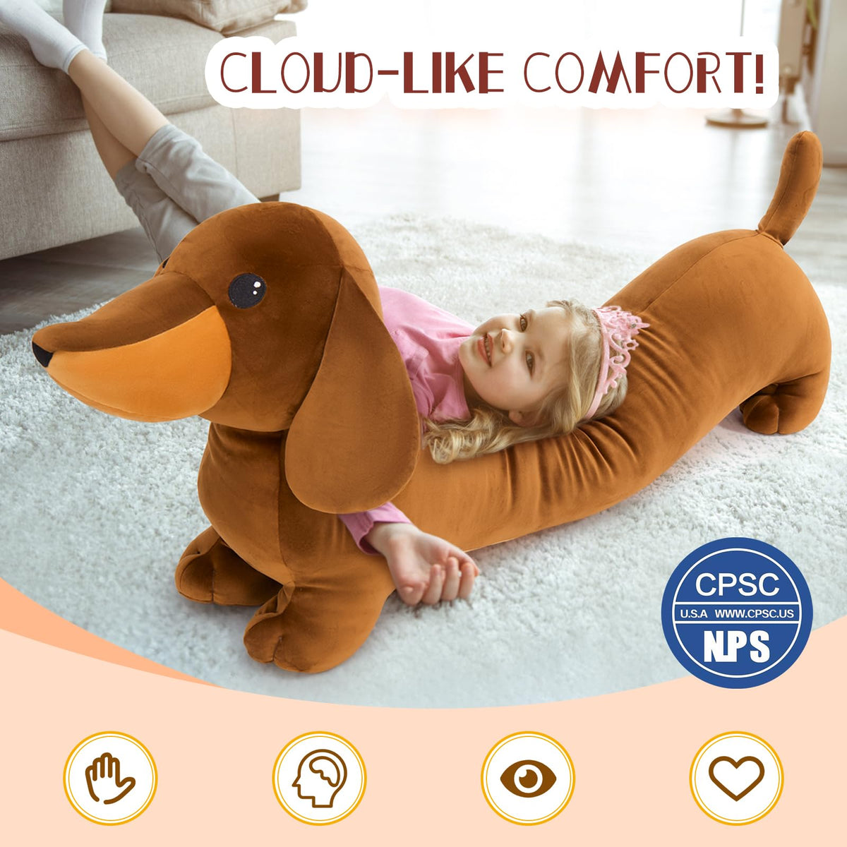 MorisMos Dachshund Stuffed Animal, 43'' Long Dachshund Body Pillow, Brown