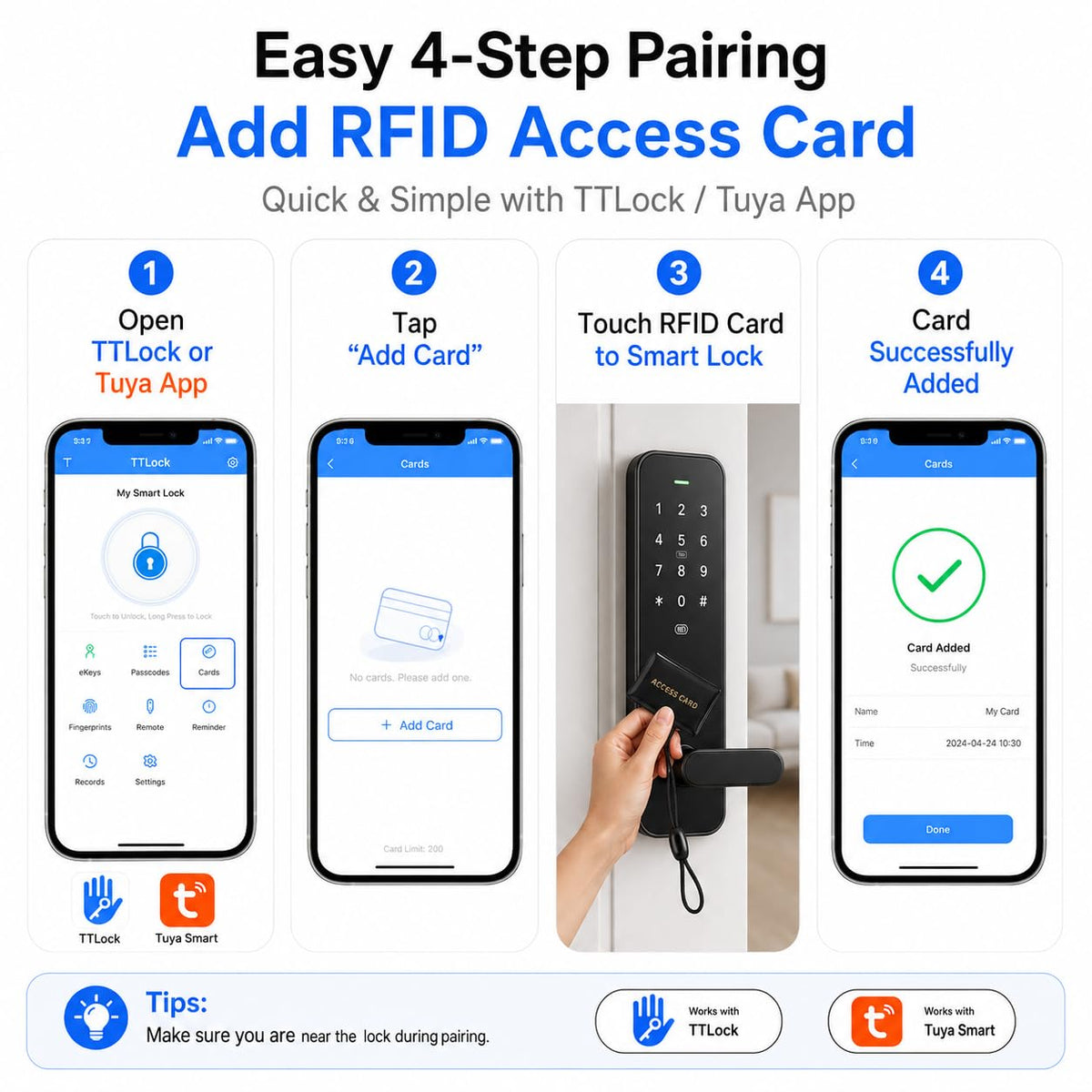 czceo 10 Pack RFID IC Cards for Smart Door Locks, 13.56MHz Key Fobs