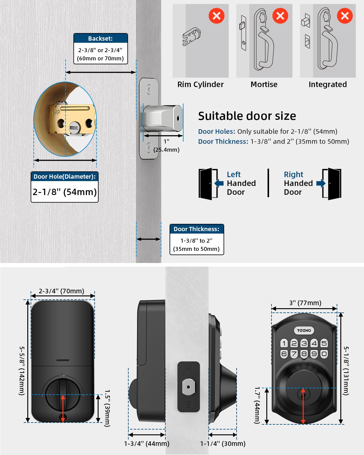 TEEHO TE001 Keyless Entry Deadbolt with Keypad for Front Door, Matte Black