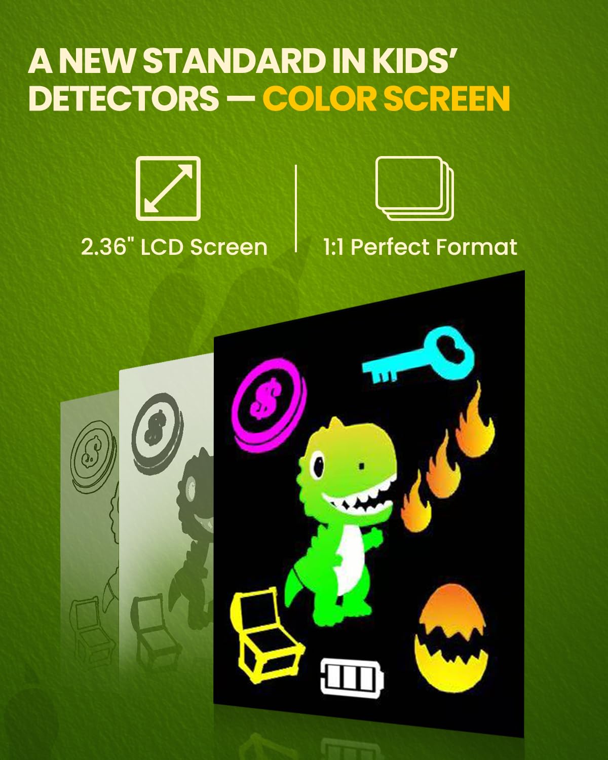 Metal Detector for Kids, Intuitive Color LCD Display, 6.7” Glowing LED Coil, Kid-Safe Lightweight with Adjustable Handle & 4” Precision Deepth, Perfect Educational Gift for Kids Ages 3-12