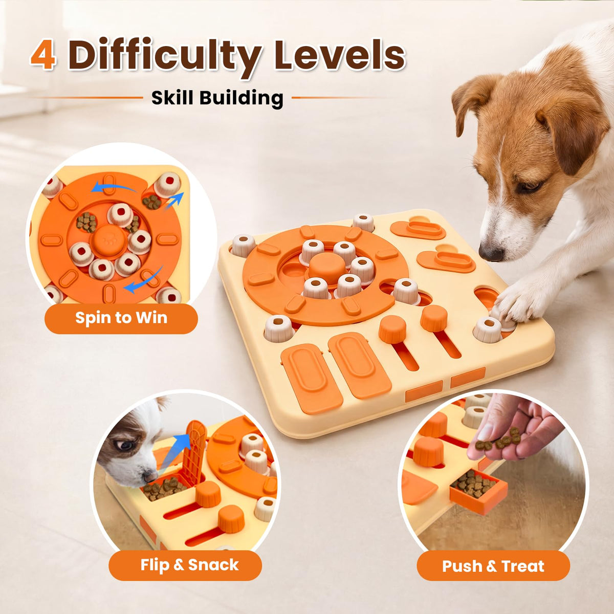 Myrauv Dog Puzzle Toy, 4-Level Interactive Dog Toys with Suction Cups, Brain Stimulating Puzzle Feeder Dog for Large Medium Small Dogs, Slow Feeder