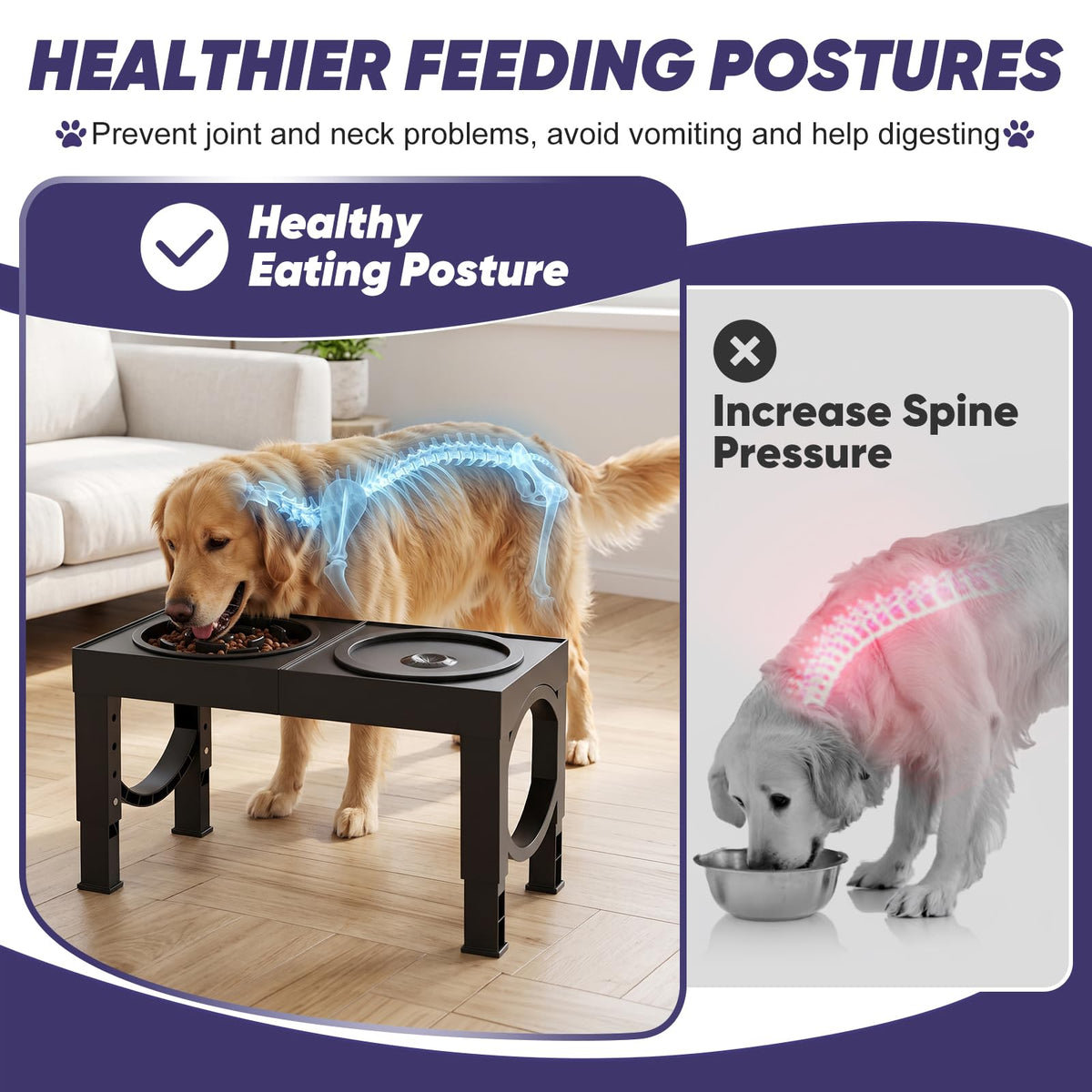 XIAZ Elevated Dog Bowls Large Breed Raised Dogs Bowl Stand Large/Medium Sized Dog Slow Feeder Dogs Bowls Food Water Stands 5 Heights Adjustable 9/11/12/14in Pet Feeder Dish Station