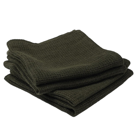 HSOFTIFY 100% Flax Linen Washcloths, Waffle Weave, 13x13 Inch, Reusable Face Cloth Clean Towels, 4-Pack (Green)