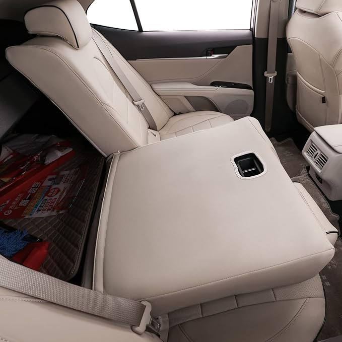 EKR Camry Car Seat Covers for Toyota Camry Hybrid LE,Hybrid SE 2018 2019 2020 2021 2022 2023 2024,Leather Car Seat Cover Full Set for Trucks SUV-Faux Leather(Beige)