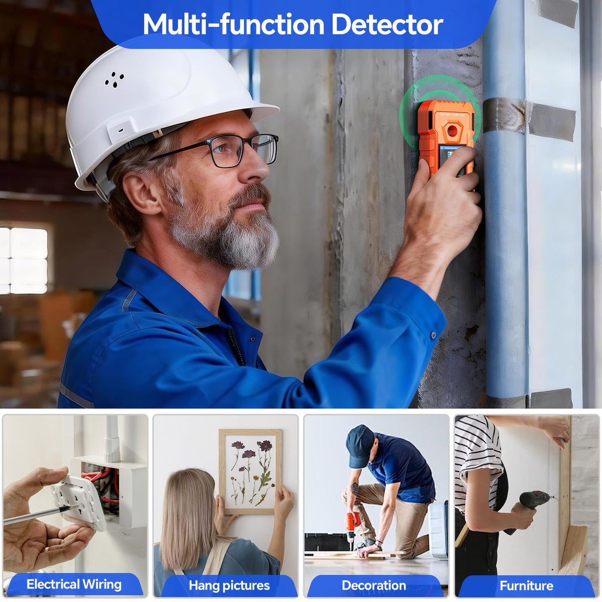 NOYAFA Rechargeable Stud Finder Wall Scanner, 6 in 1 Wall Detector