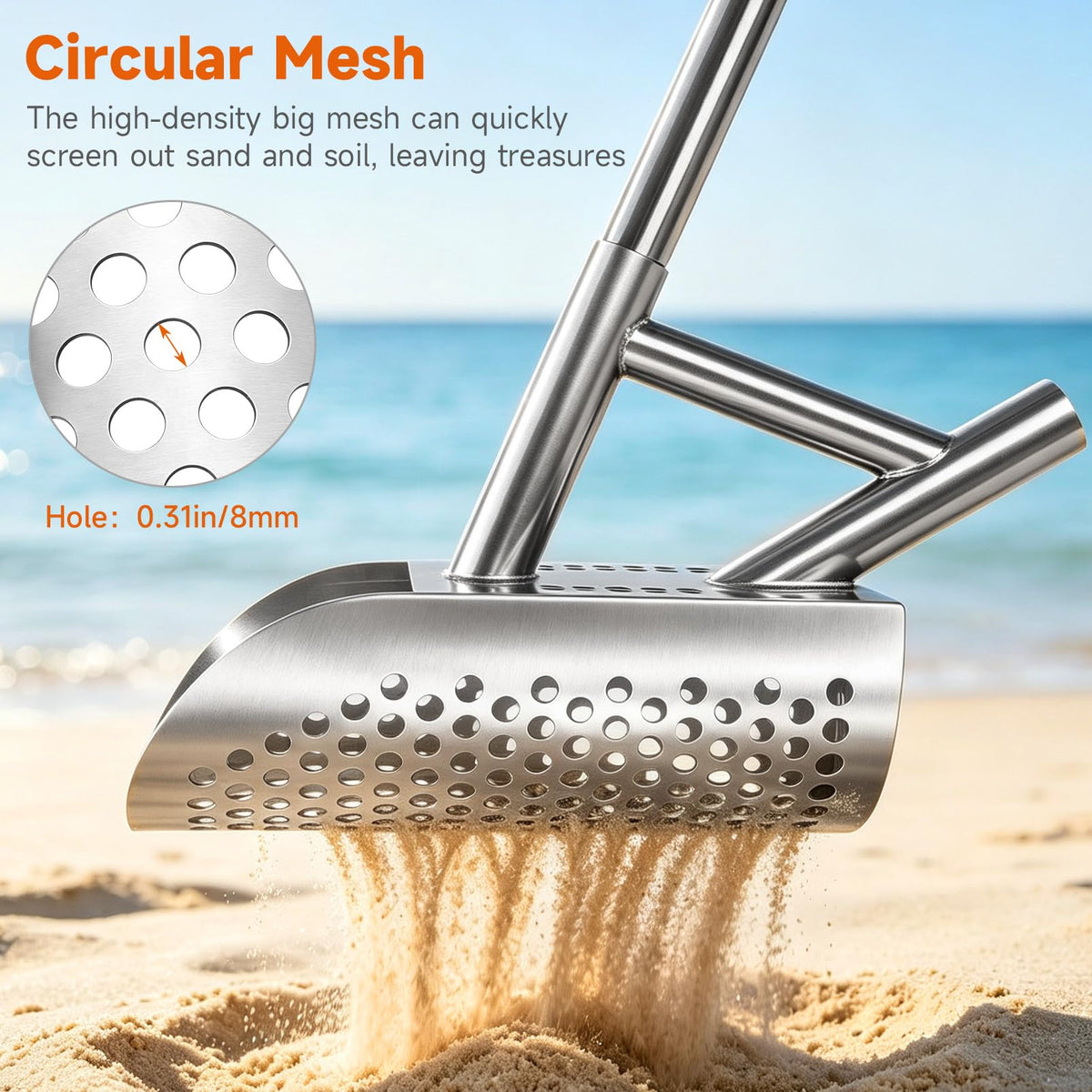 SANLIKE Sand Scoop for Metal Detecting, Stainless Steel with Long Handle