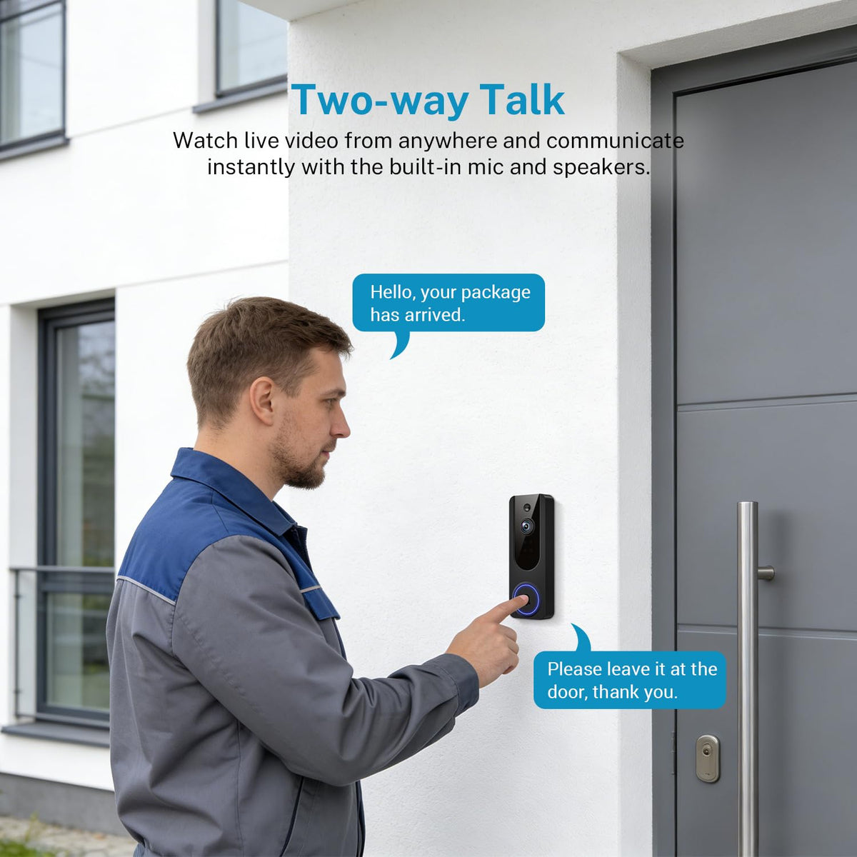 Cookedixo 1080P Video Doorbell Camera Wireless, Battery Powered, Night Vision, 2-Way Audio, Smart AI Human Detection, Cloud Storage, Home Security Doorbell
