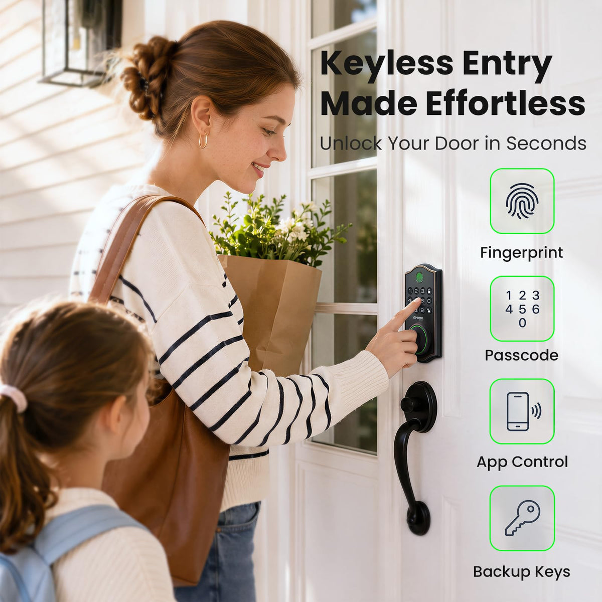 GHome Smart Fingerprint Door Lock for Front Door, 1.0s Unlock AI Self-Learning Keyless Entry Deadbolt with App Control, Keypad, Auto Lock, Digital Code Smart Lock for Home, Airbnb, Apartment, Garage