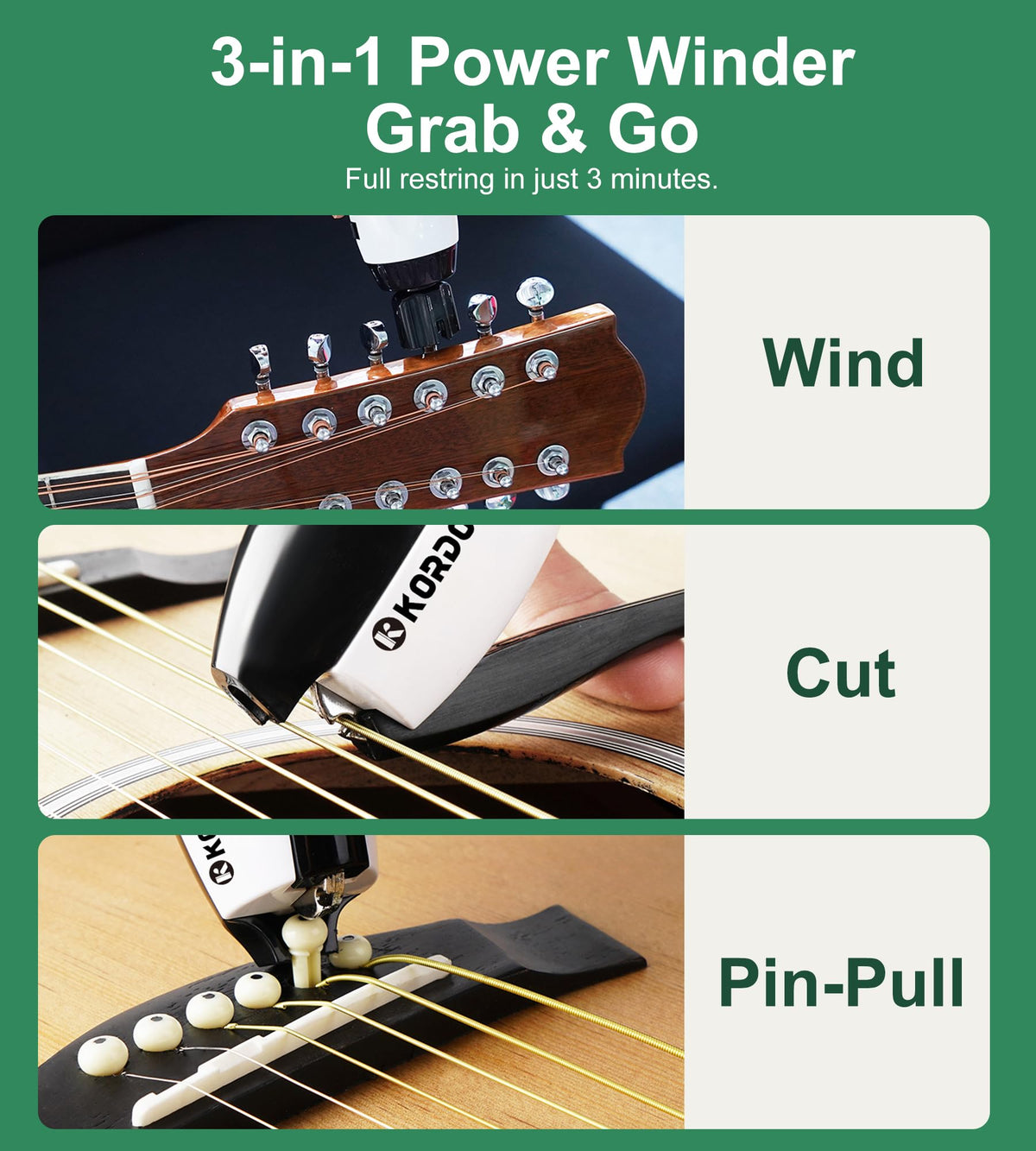KORDOS Guitar String Winder Tool Electric for Electric Gutiar, Rechargeable