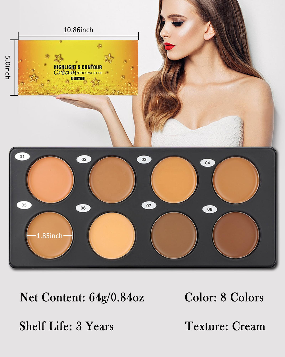 8 Colors Contour Palette, Cream Concealer Palette Makeup for Black Women