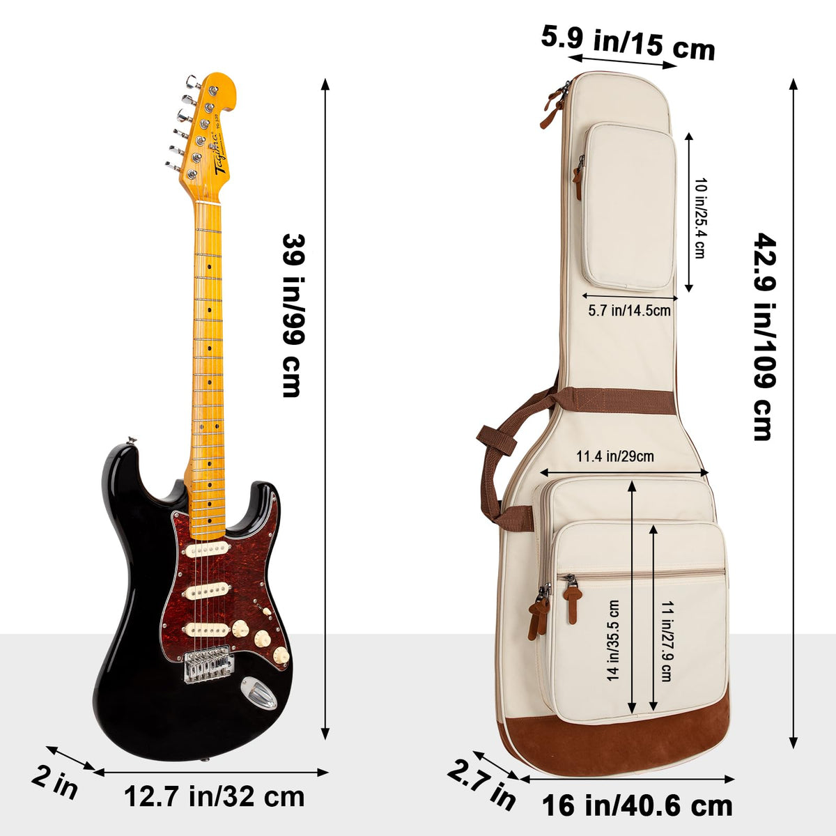 Muscab Electric Guitar Bag 0.5 Inch Padding Electric Guitar Case, Electric Guitar Gig Bag Backpack with Neck Strap and 4 Pockets, White