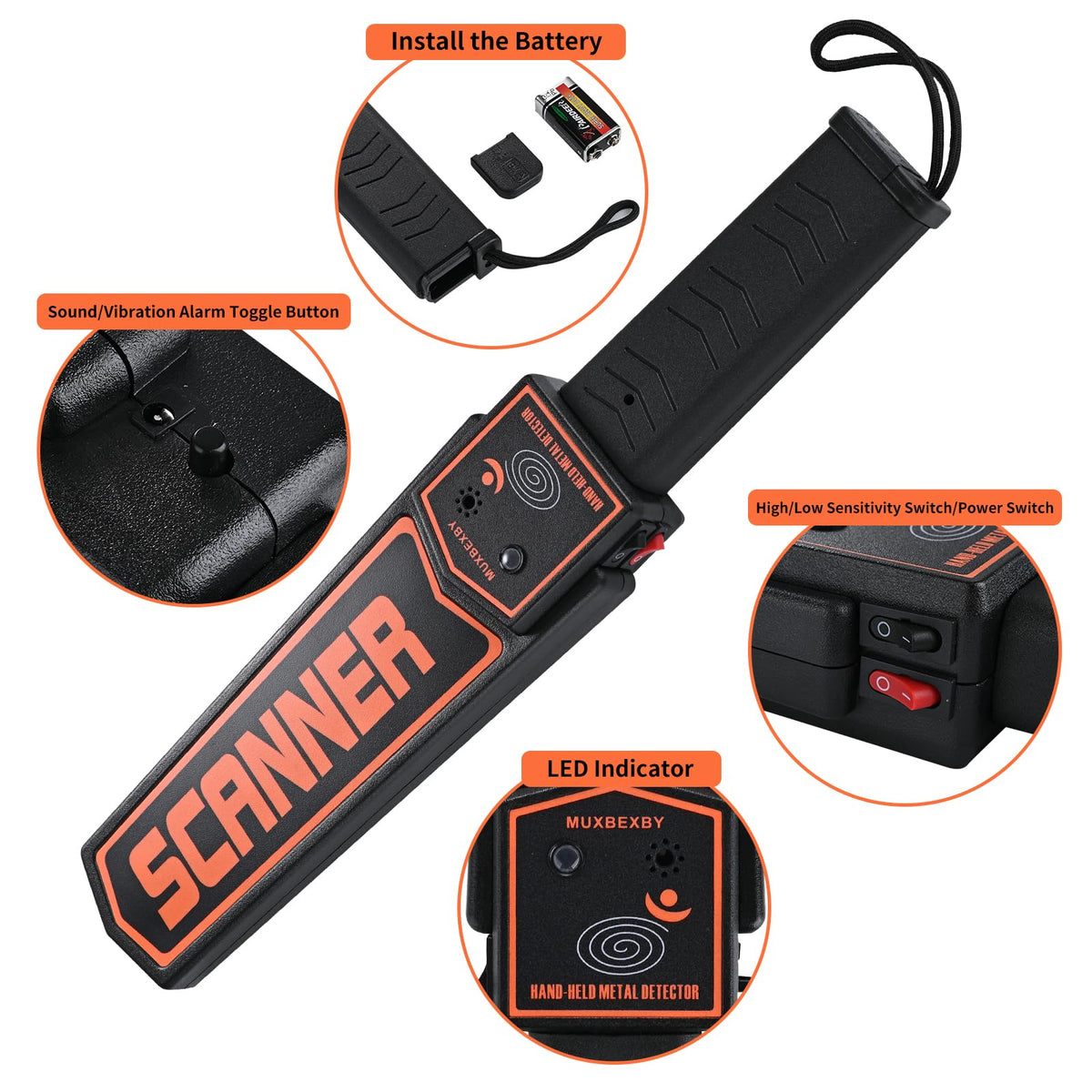 Professional Security Metal Scanner,Handheld Metal Detector Wand for Adults,Adjustable Sensitivity Scan, with 9v Battery,Portable High Security Metal Check