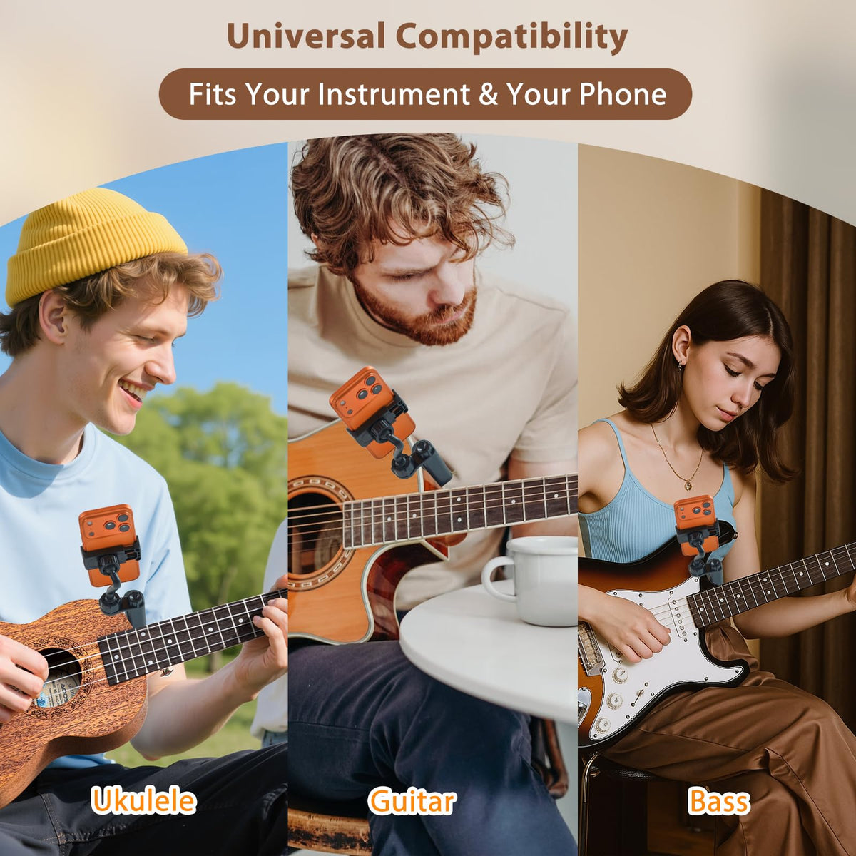 Guitar Phone Holder for Acoustic, Electric Guitar, Bass, Ukulele
