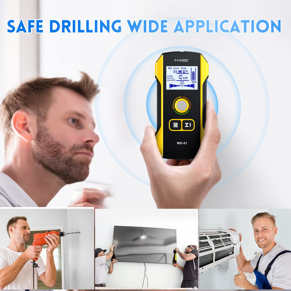 FNIRSI WD-01 6 in 1 Rechargeable Stud Finder Wall Scanner, Positioning Hole