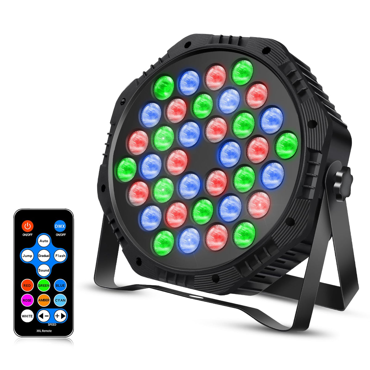 36 LED Par Lights, RGB Stage Lights Par Can Light, 36W DJ Lights Stage Lighting Uplights with Sound Activated, DMX and Remote Control Uplights for Events Wedding Party (1)
