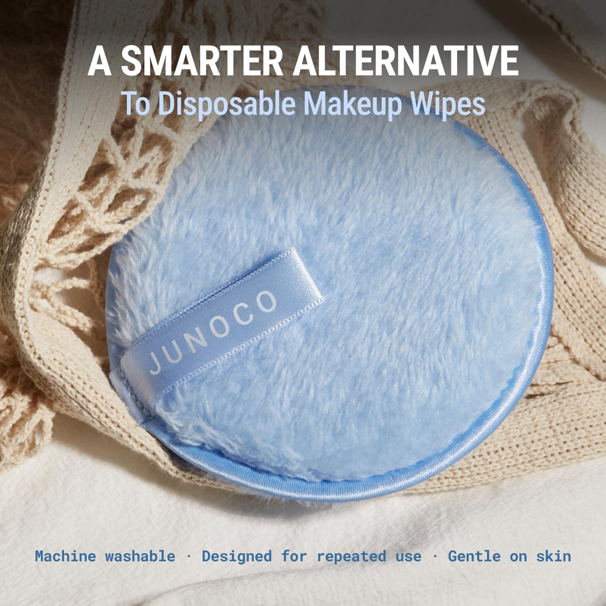 JUNO & Co. Reusable Makeup Remover Pad, Washable Face Cleansing Pad (5-Packs-Blue)