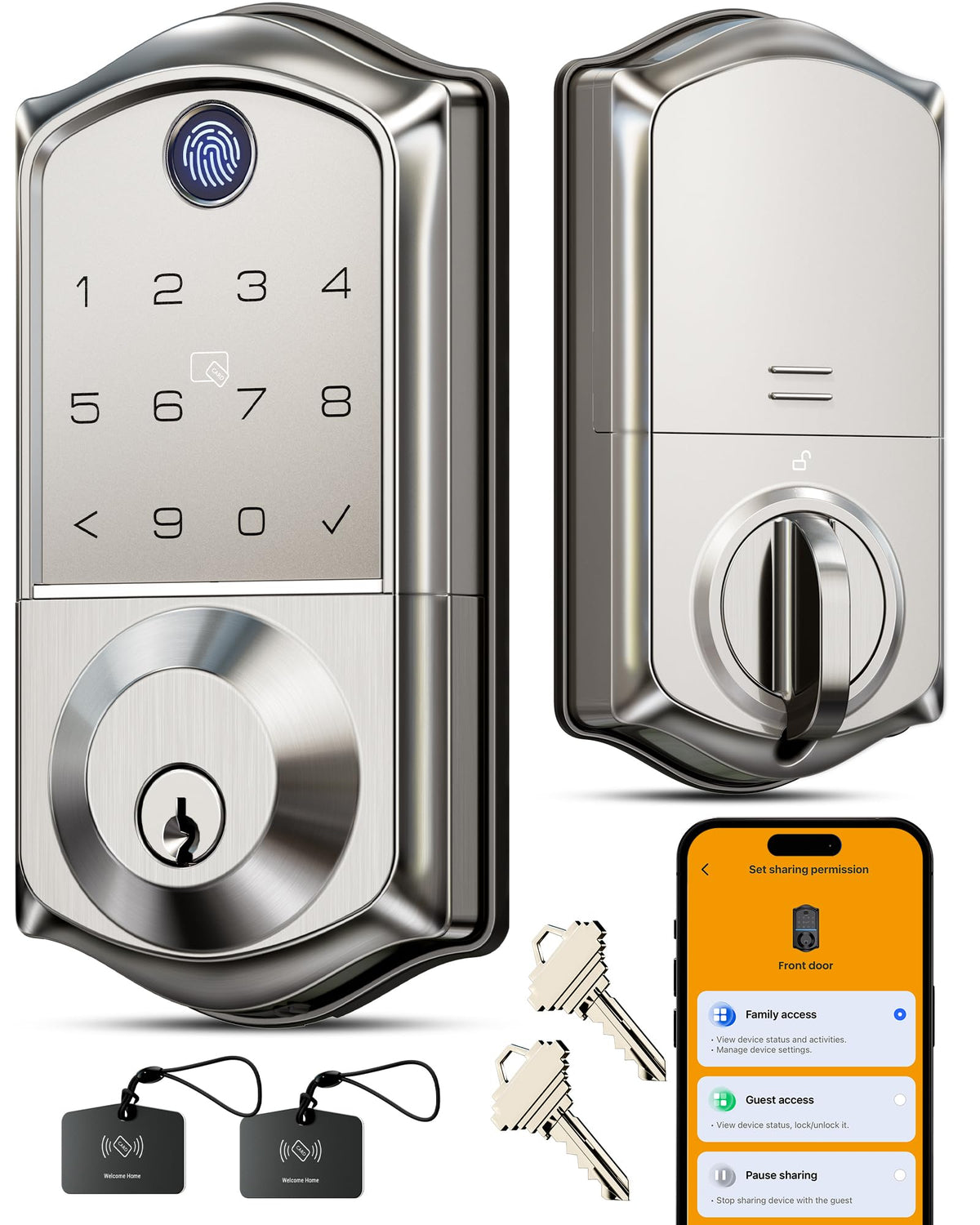 Veise VE017 Fingerprint Smart Door Lock with App Control, Satin Nickel