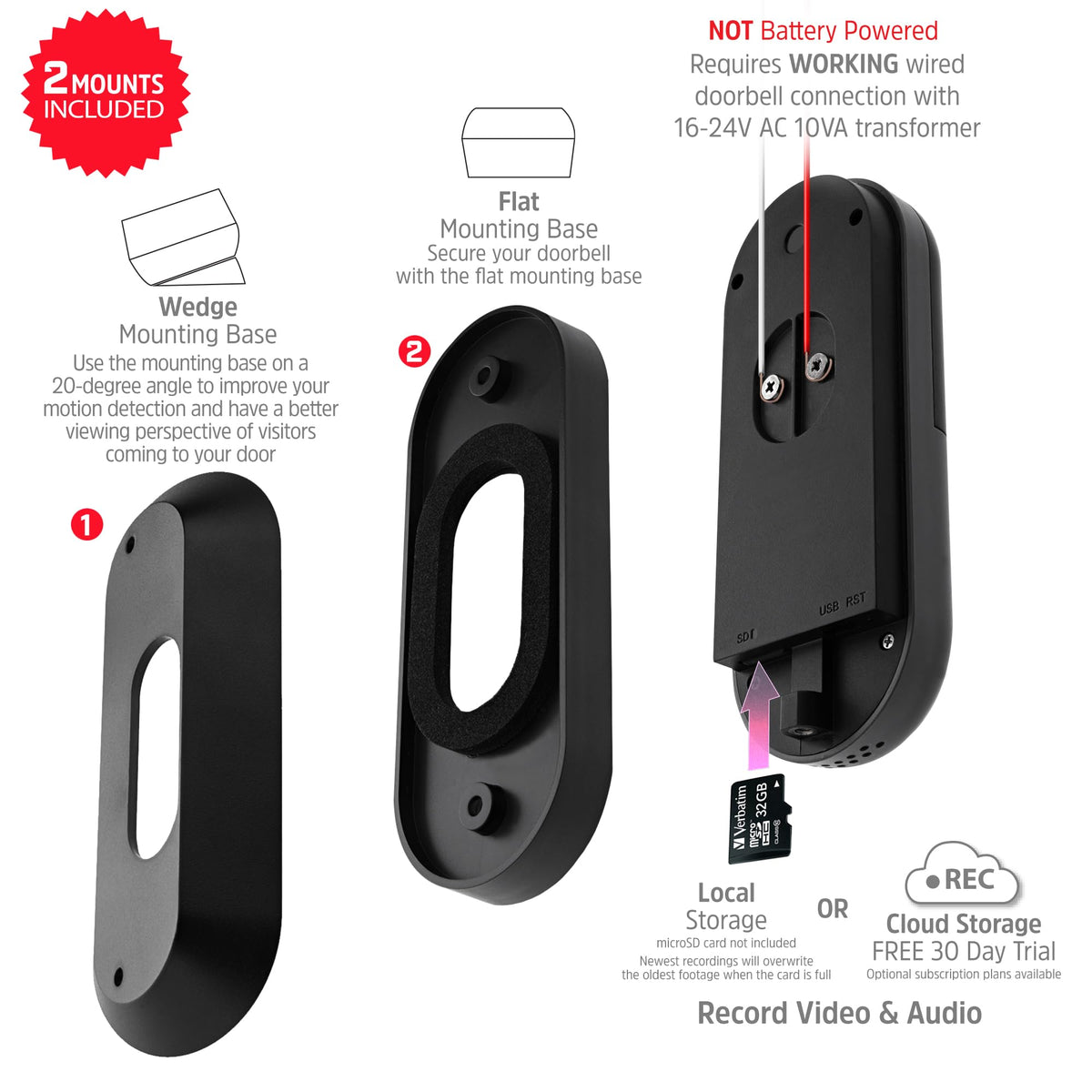 Energizer Smart 2K Doorbell & Chime, Wired Video Doorbell Security Camera, 2-Way Audio, Night Vision, Cloud & Micro SD Storage, Remote Access App, Motion Sensor, Live Viewing, Requires Existing Wires