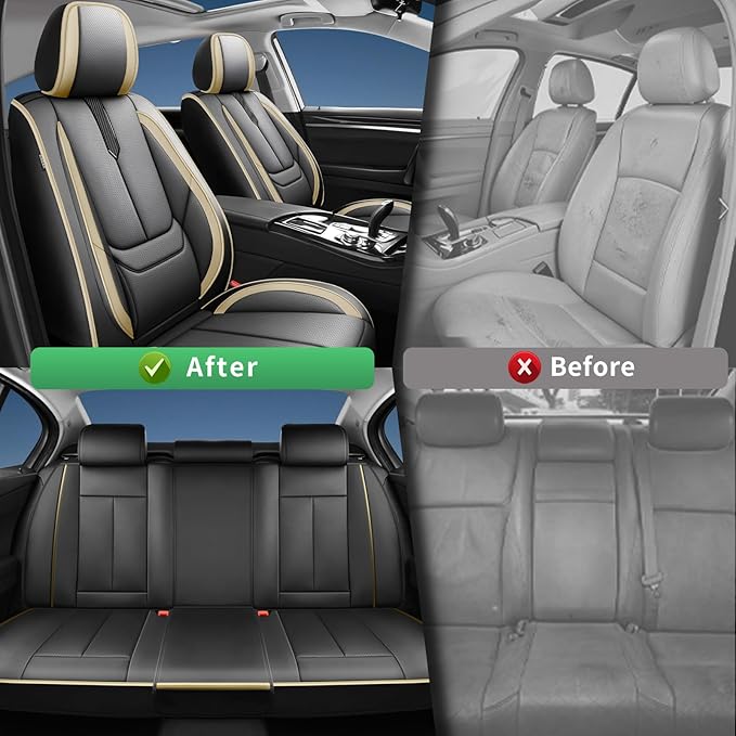 Fit Prologue Car Seat Covers for Honda Prologue 2024 2025 2026-Upgraded Premium Waterproof & Breathable Leather,Airbag Compatible,All-Weather Seat Cushion Protector,Full Set,Black-Beige