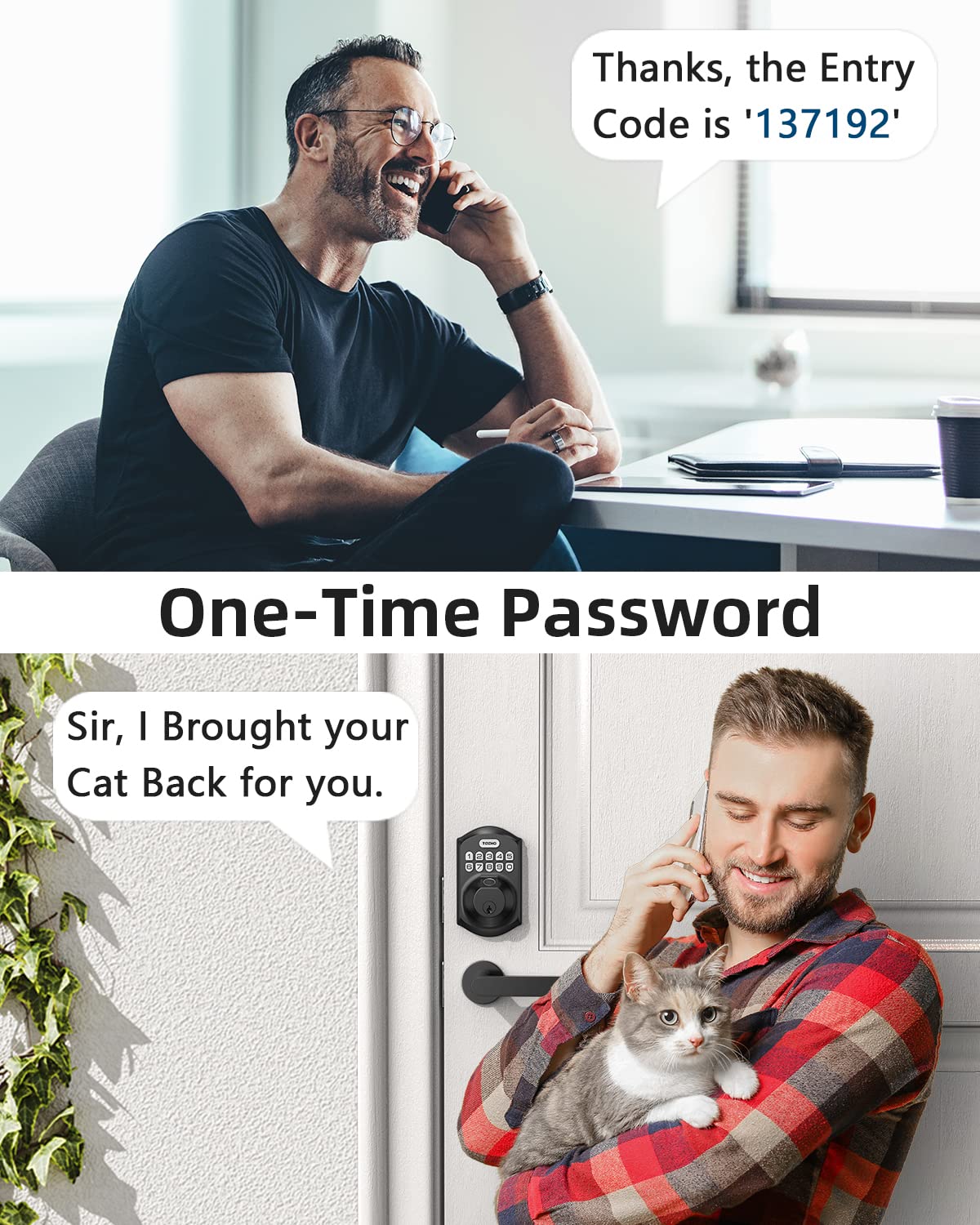 TEEHO TE002 Fingerprint Deadbolt with Keypad for Front Door, Matte Black