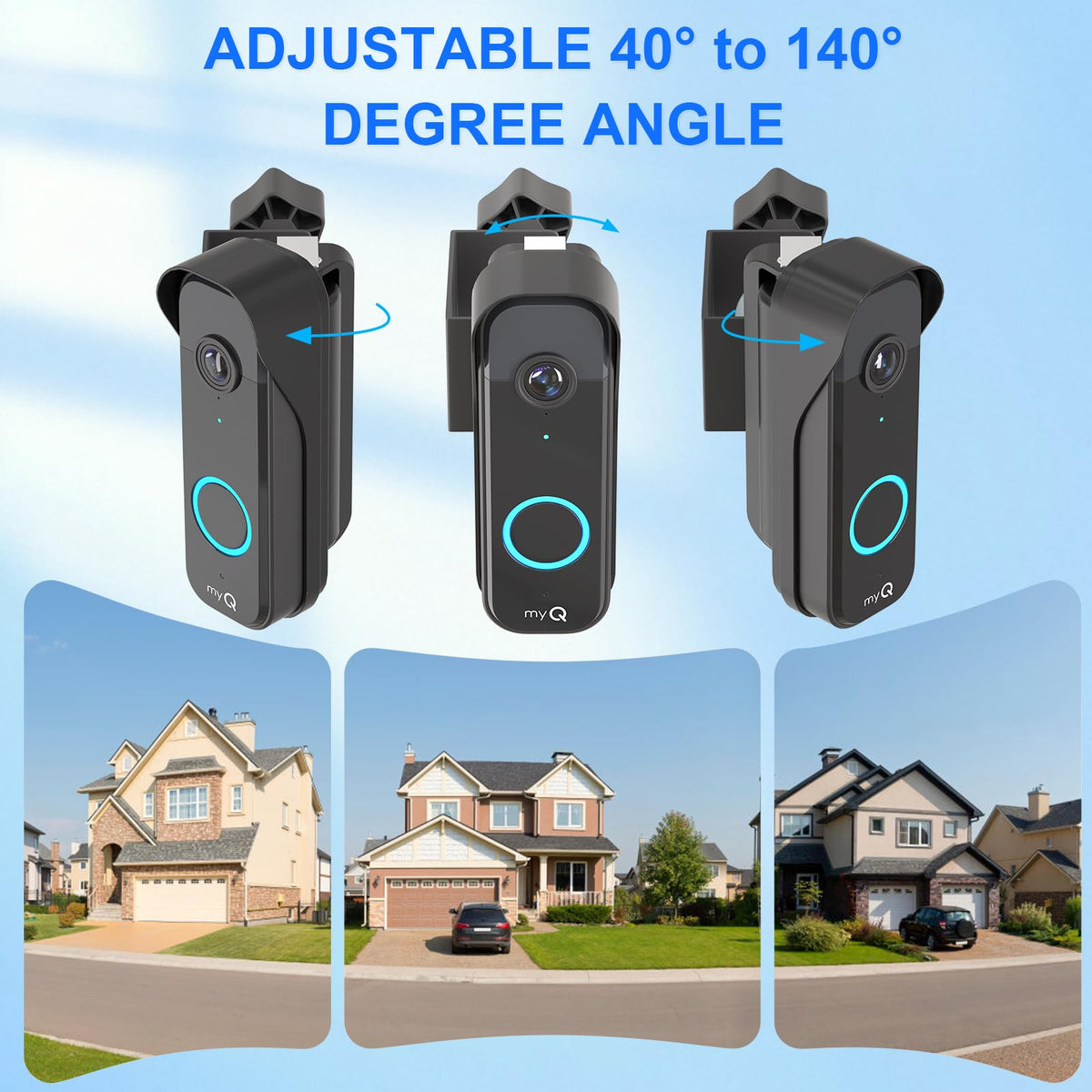 Anti-Theft Doorbell Mount for myQ Camera, Adjustable Left/Right Viewing Angle(40 to 140), Anti-Blocks Motion Sensor Mounting Bracket, Compatible with Homes, Apartments, Dorms-Black
