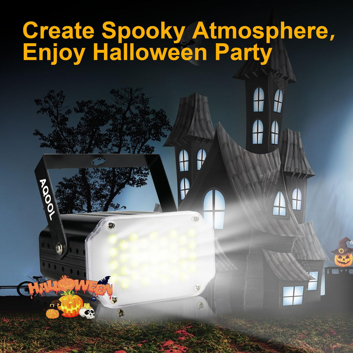 AQOOL 2-Pack LED White Strobe Lights for Halloween, Mini 36 LED Strobe