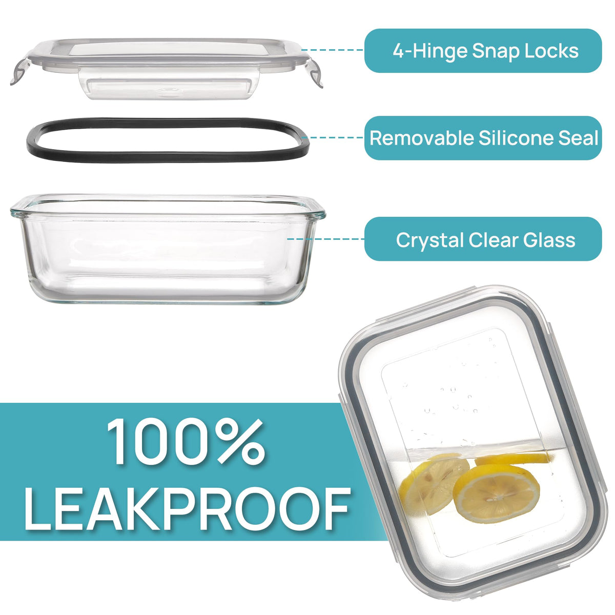 Vtopmart 5Pack 22oz Glass Storage Containers with Lids, Grey