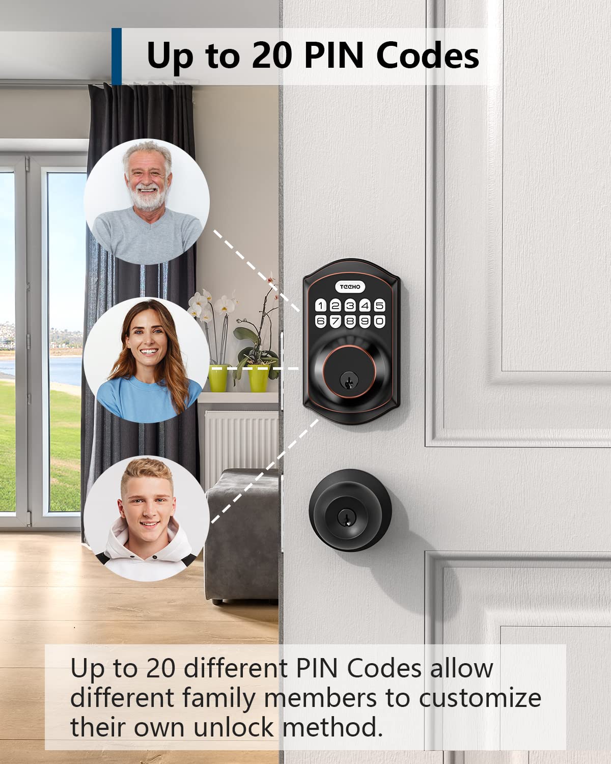 TEEHO TE001 Keyless Entry Deadbolt with Keypad for Front Door, Bronze