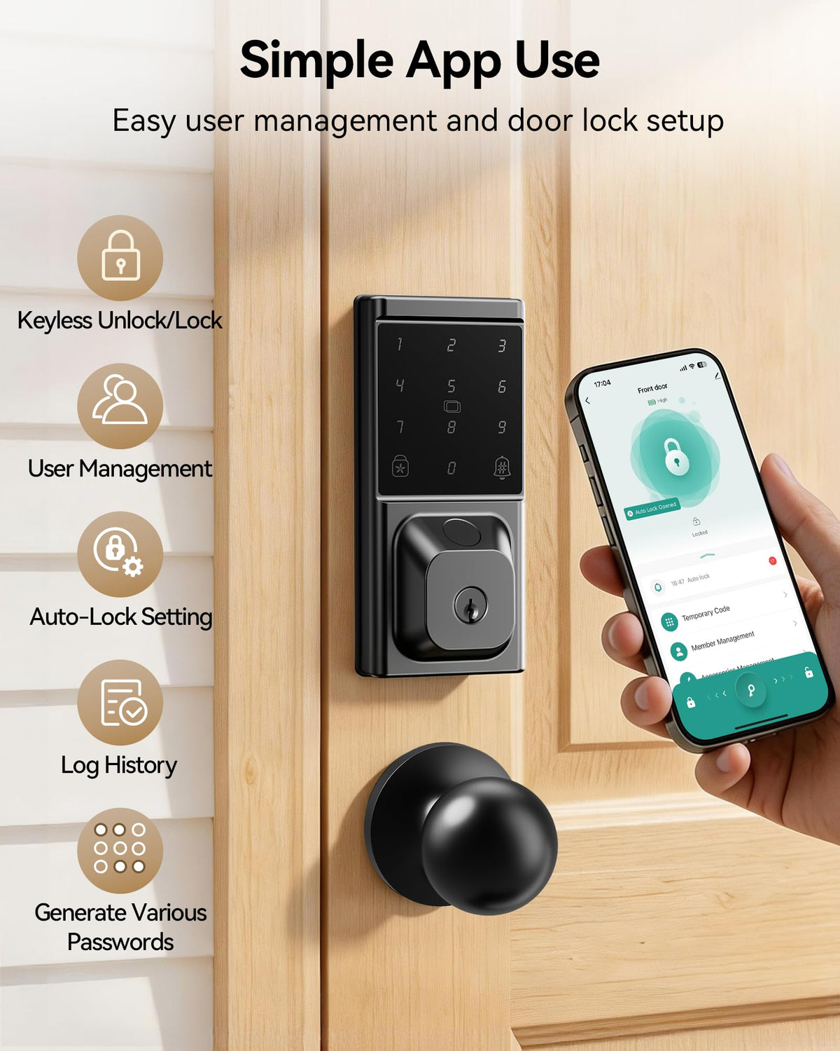 IBLOG Keyless Entry Door Lock with Knob Handle, Fingerprint Smart Lock