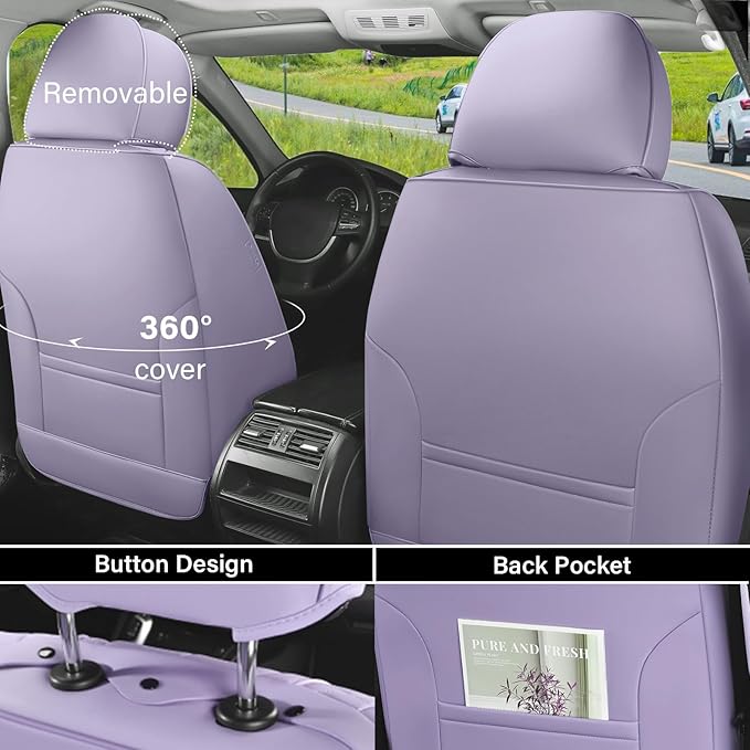 Coverado Seat Covers, Car Seat Covers Front Seats, Car Seat Cover, Car Seat Protector Waterproof, Car Seat Cushion Nappa Leather, Purple Seat Covers Carseat Cover Universal Fit for Most Cars