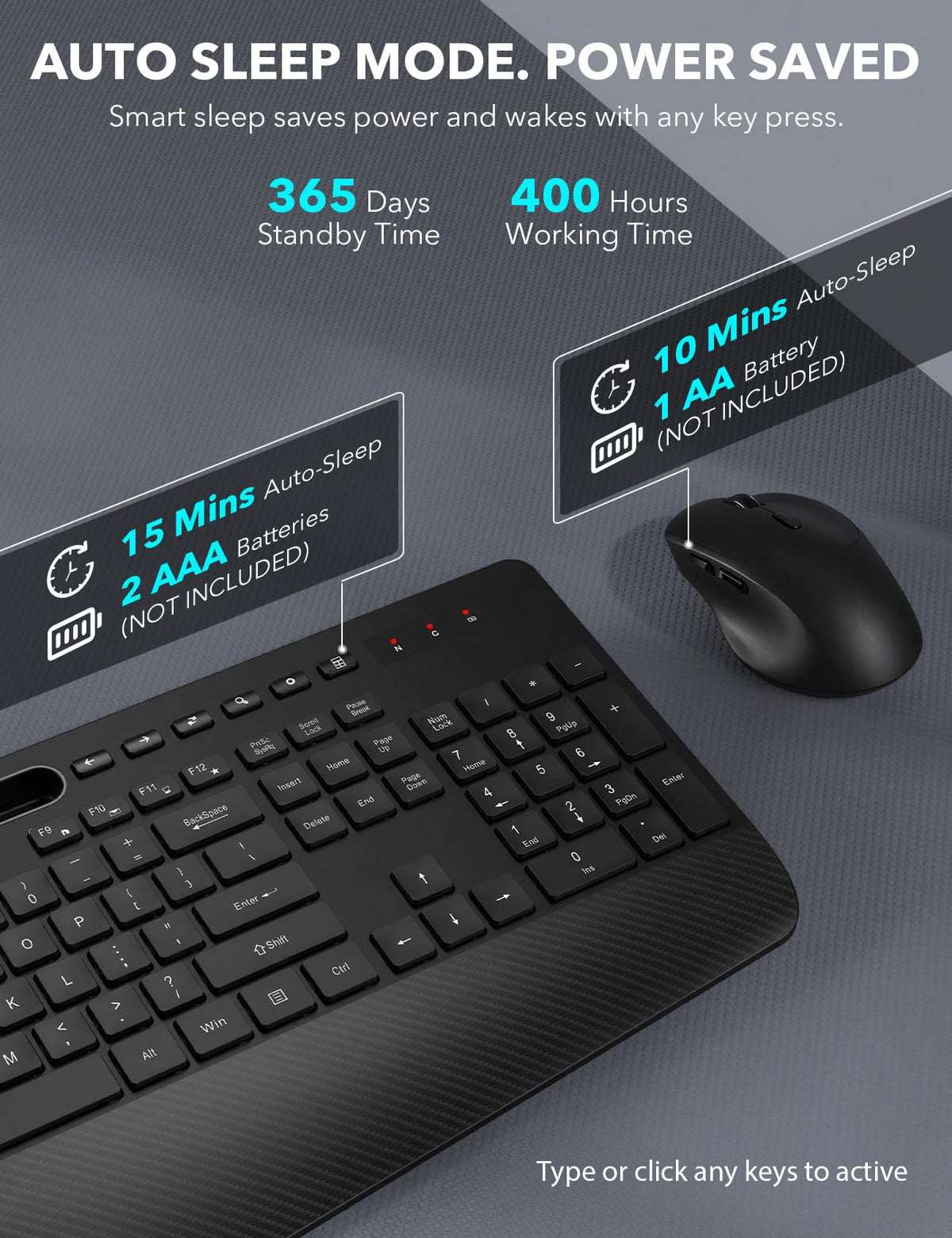 Wireless Keyboard and Mouse Combo - Full-Sized, Ergonomic Wrist Rest