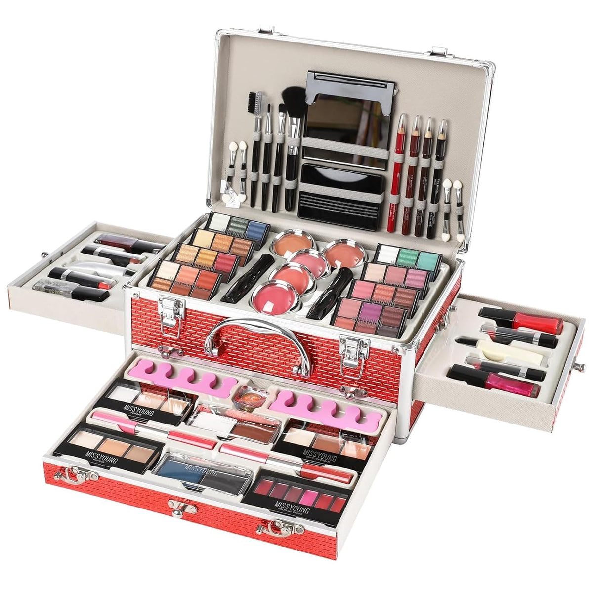 Hegafoo All in One Makeup Kit for Teens, 106 Pcs Professional Makeup Kit for Women Full Kit, Include Eyeshadow Palette, Lipstick Set, Concealer, Foundation, Lipgloss, Make-up Brush(Red)