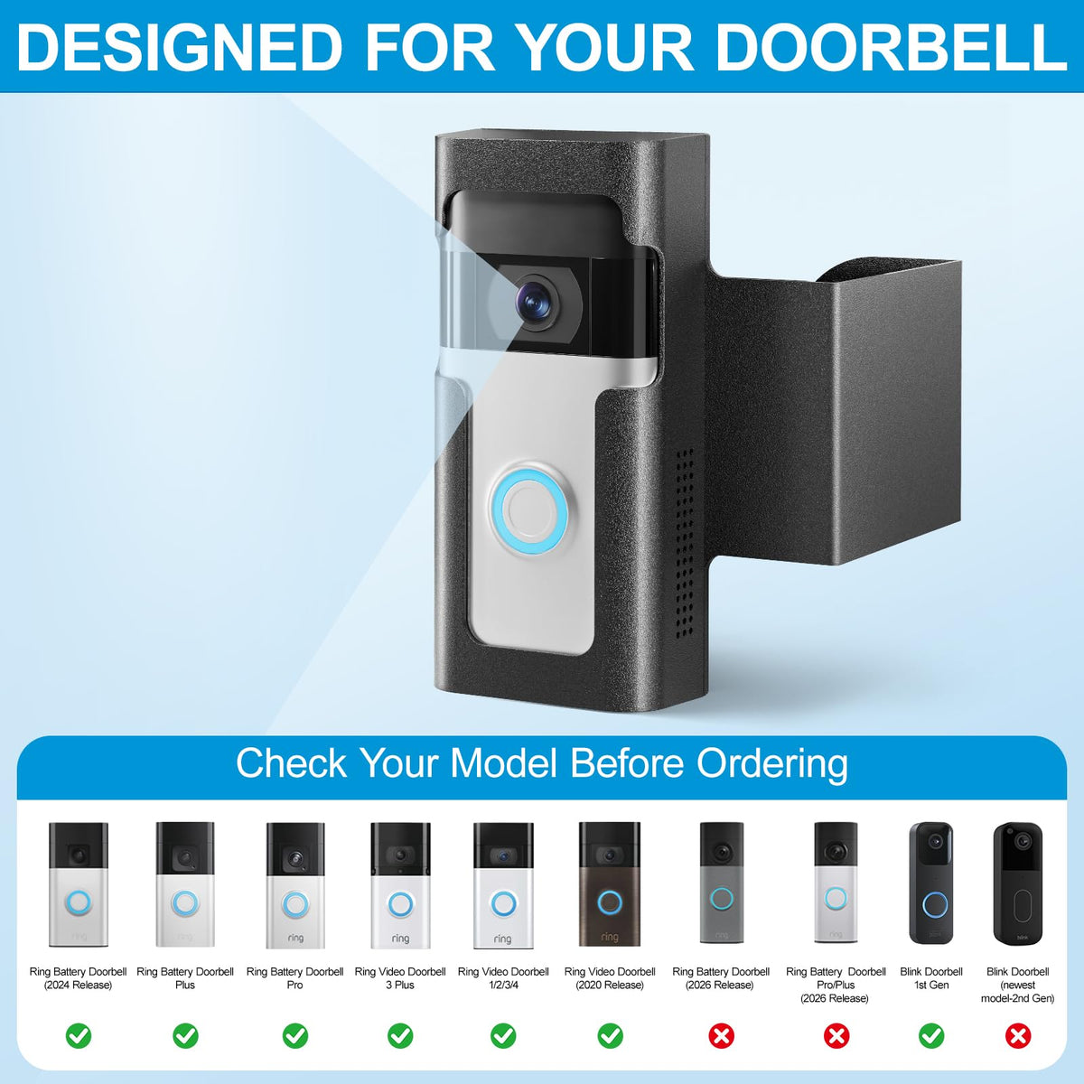 Homalor Ring Doorbell Mount, Anti-Theft, No Drill, Renter Friendly