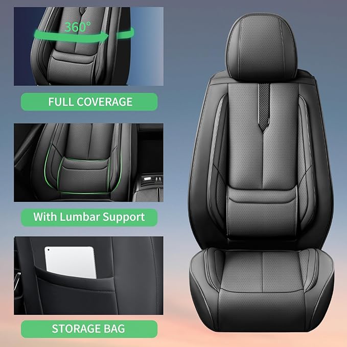 Fit Passport Car Seat Covers for Honda Passport 2019-2025 2026 -Upgraded Premium Waterproof & Breathable Leather, Airbag Compatible, All-Weather Seat Cushion Protector,2 Front/Black