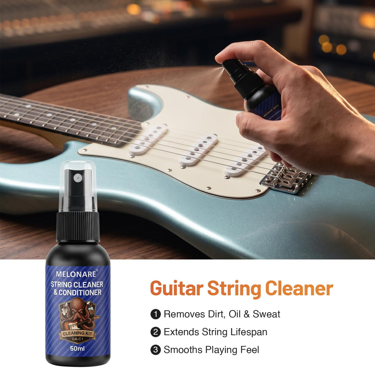 MELONARE 10-Piece Guitar Cleaning and Care Kit with Lemon Oil GA-C1