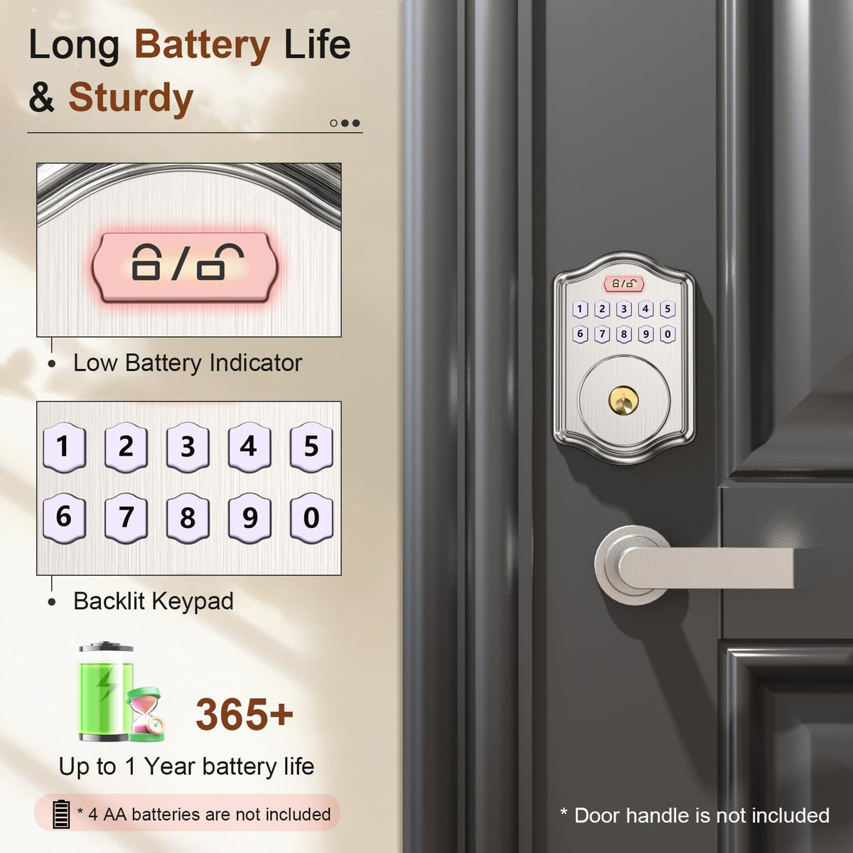 Keyless Entry Door Lock with Code, Voice Guidance Electronic Keypad Deadbolt Smart Locks for Front Door, Easy to Install, Anti-Peeping Password, Auto Lock, Satin Nickel