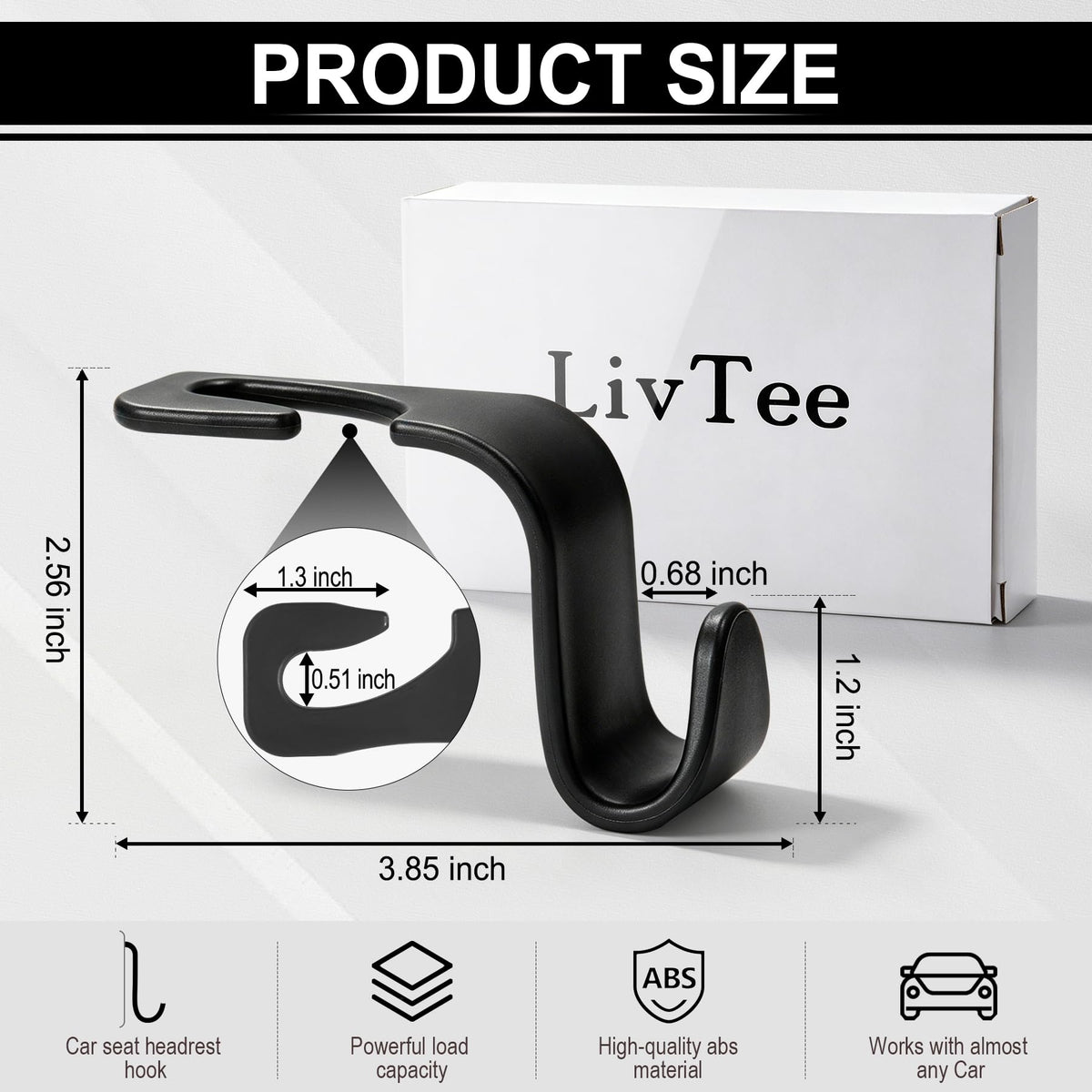 LivTee Car Seat Headrest Hook, Auto Seat Hook Hangers Storage Organizer Interior Accessories for Purse Coats Umbrellas Grocery Bags Handbag, 4-Pack