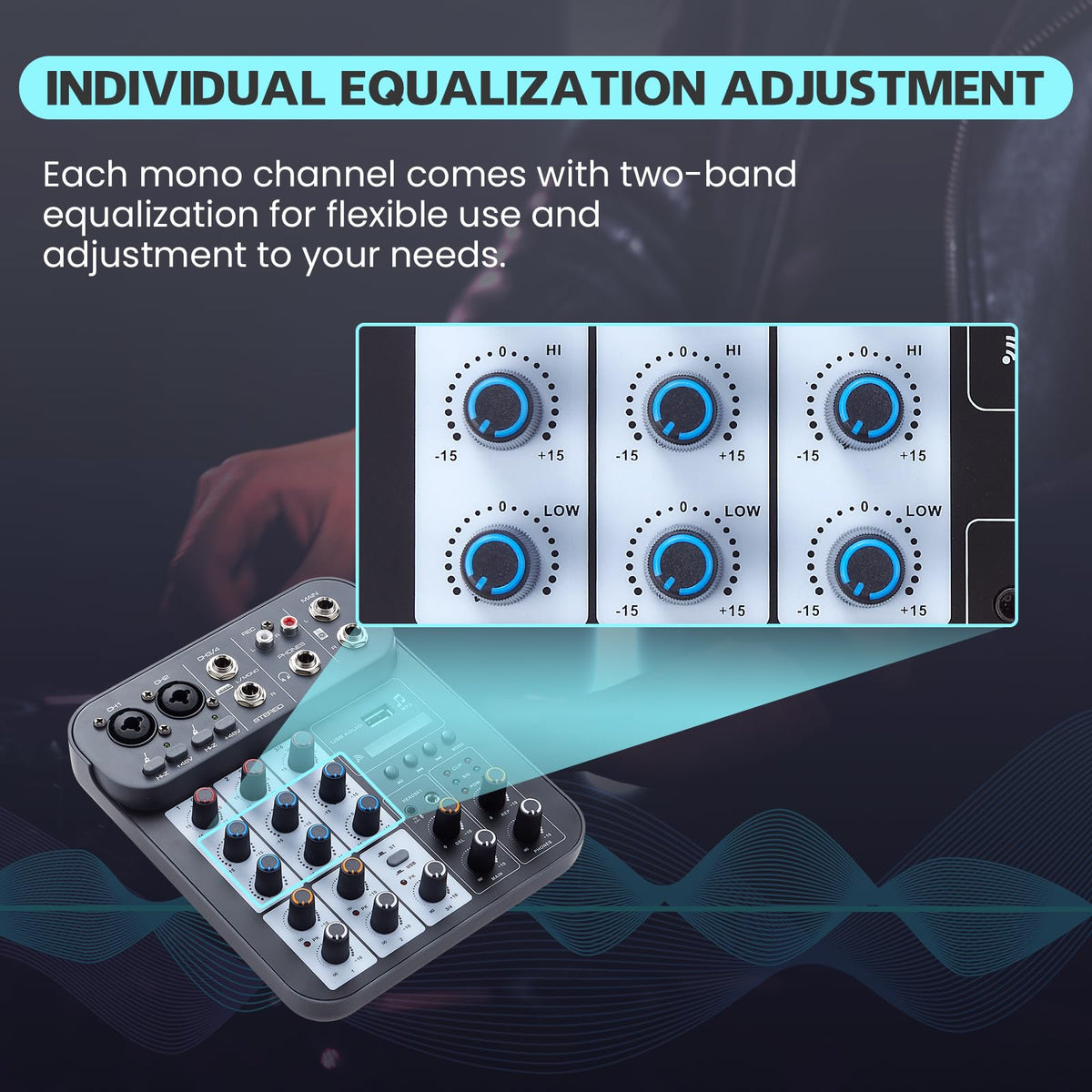 Boeska 4 Channel DJ Audio Mixer, DJ Mixers Sound Board, Sound Mixer Board XLR 1/4" Interface, BT USB MP3 Computer Input 48V Phantom Power Stereo Karaoke DJ Studio Streaming KTV Stage