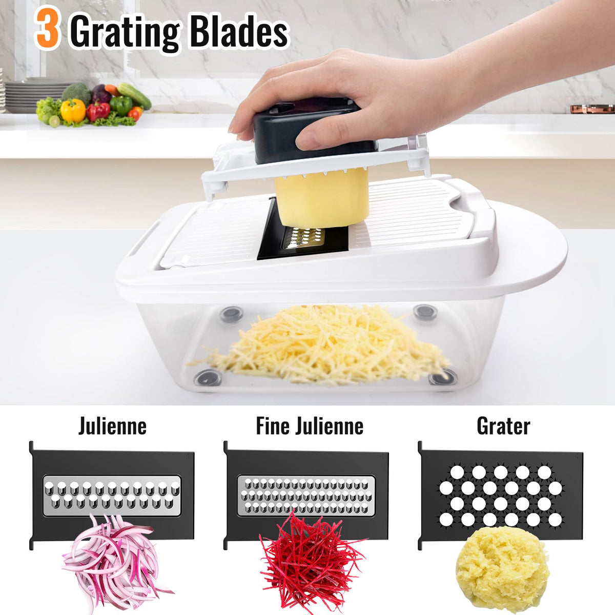 Ukeetap 8-Blade Cook Tool & Gadget Sets, Chopper Slicer Grater Set, White